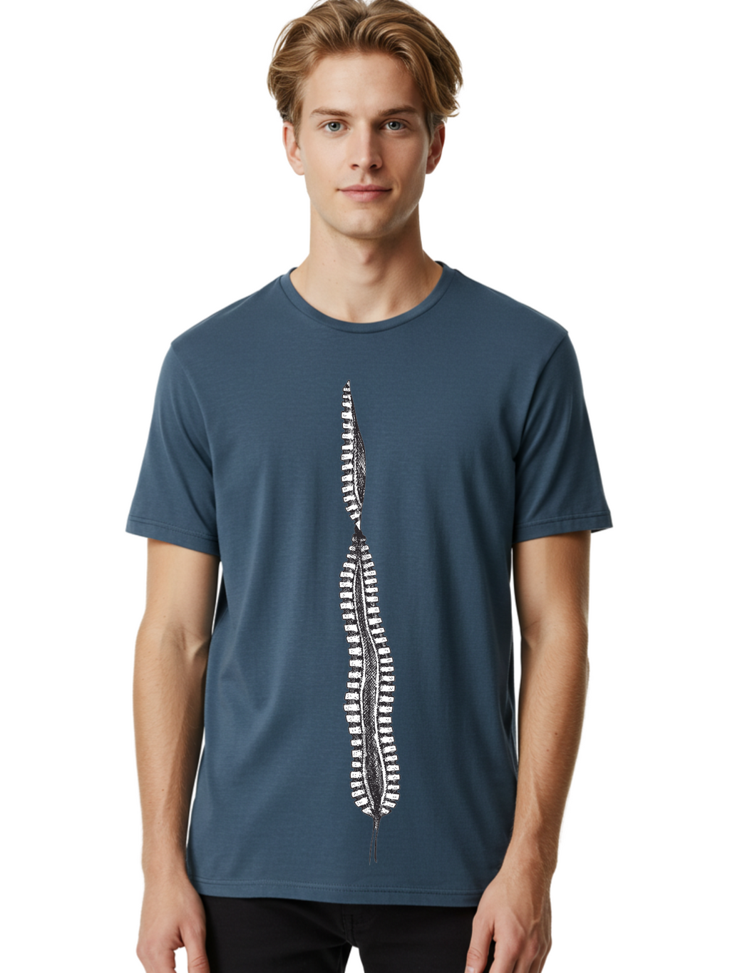 Feather-Silhouette Men'S Graphic Tee, 100% Cotton, Comfortable Casual Summer Wear, Machine Washable, Centipede, Black And White Illustration, Arthropod, Insect, Many Legs, Segmented Body, Detailed Drawing, Graphic Art, Insect Anatomy Aad700