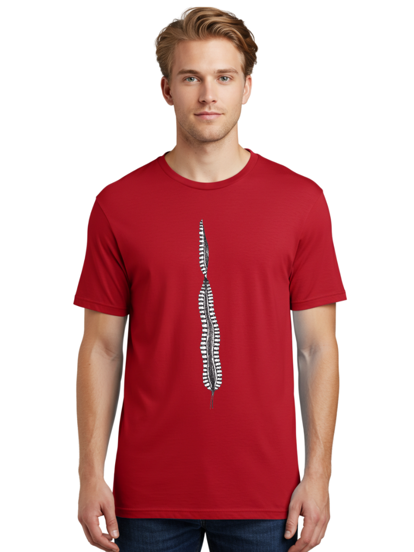 Feather-Silhouette Men'S Graphic Tee, 100% Cotton, Comfortable Casual Summer Wear, Machine Washable, Centipede, Black And White Illustration, Arthropod, Insect, Many Legs, Segmented Body, Detailed Drawing, Graphic Art, Insect Anatomy Aad700