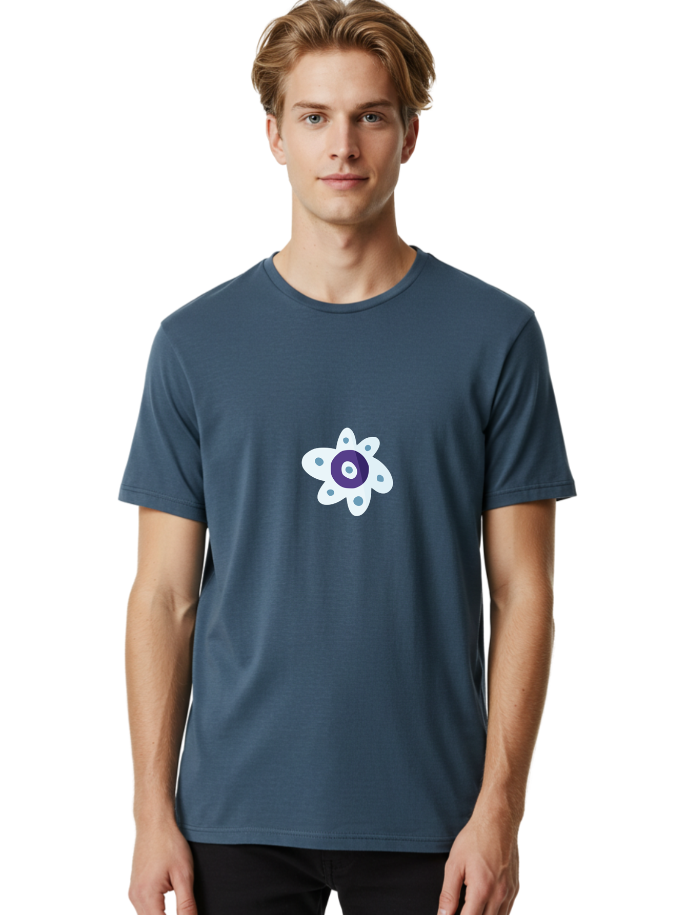 Fidget-Spinner Men'S Graphic Tee, 100% Cotton, Comfortable Casual Summer Wear, Machine Washable, Fidget Spinner, Flower Design, Purple Center, White Petals, Grey Dots, Spinning Toy, Stress Relief, Finger Play Aad701