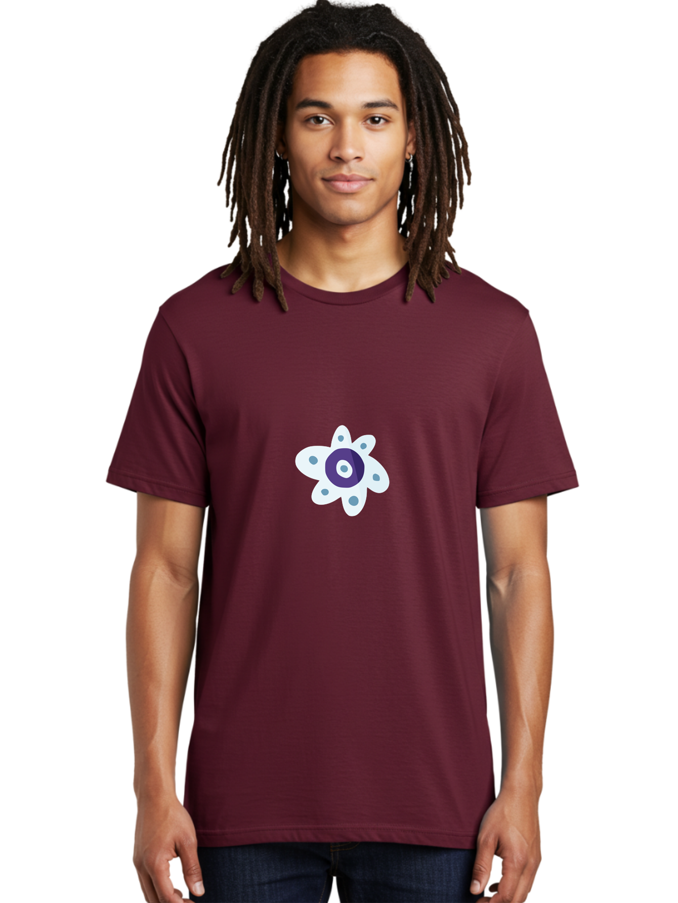 Fidget-Spinner Men'S Graphic Tee, 100% Cotton, Comfortable Casual Summer Wear, Machine Washable, Fidget Spinner, Flower Design, Purple Center, White Petals, Grey Dots, Spinning Toy, Stress Relief, Finger Play Aad701