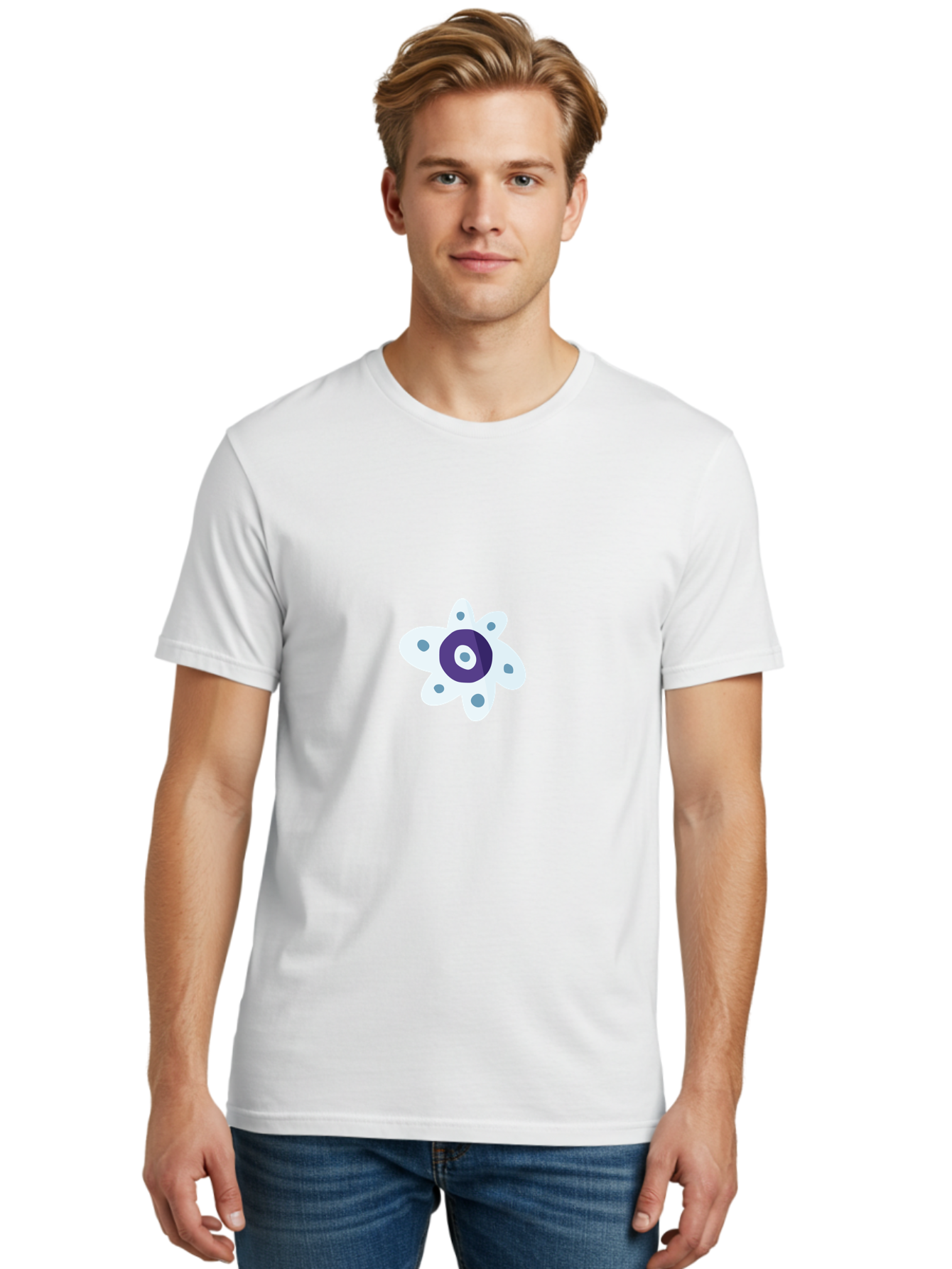 Fidget-Spinner Men'S Graphic Tee, 100% Cotton, Comfortable Casual Summer Wear, Machine Washable, Fidget Spinner, Flower Design, Purple Center, White Petals, Grey Dots, Spinning Toy, Stress Relief, Finger Play Aad701