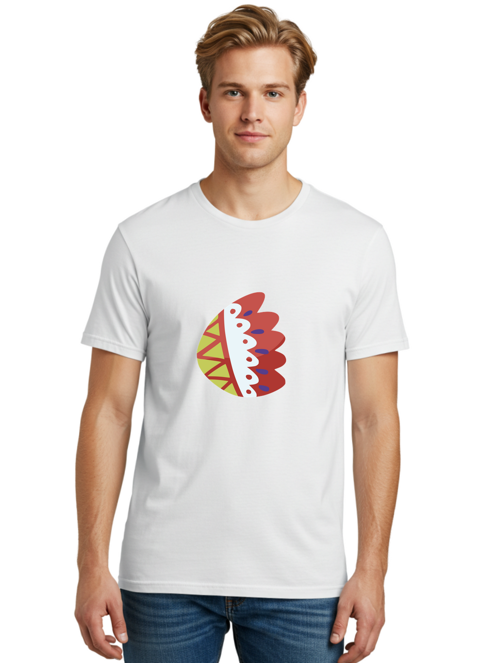 Headdress-Feather Men'S Graphic Tee, 100% Cotton, Comfortable Casual Summer Wear, Machine Washable, Stylish Footwear, Athletic Shoe, Sneaker Design, Colorful Patterns, Sporty Vibe, Modern Fashion, Comfortable Shoes Aad704