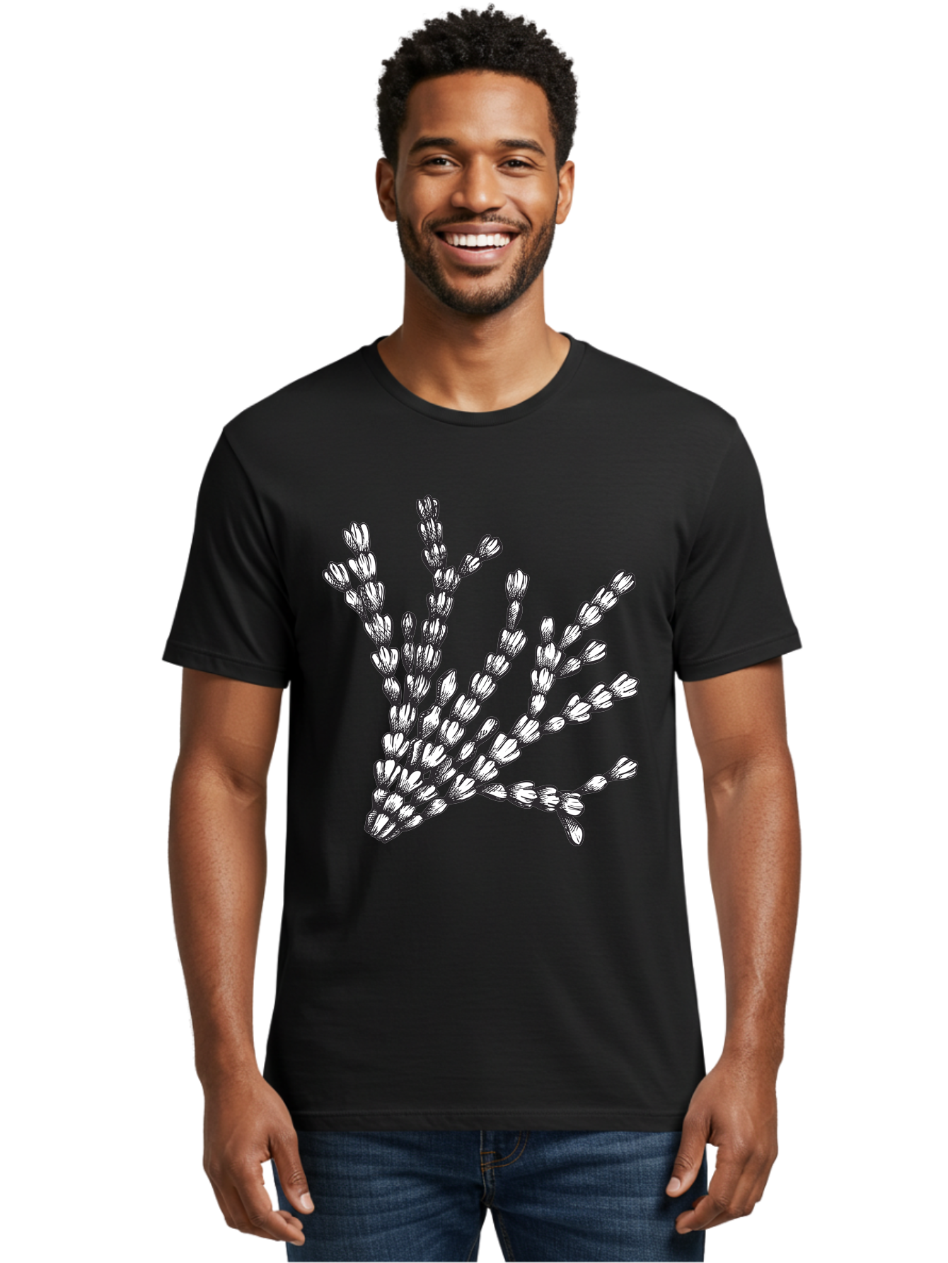 Lavender-Sprigs Men'S Graphic Tee, 100% Cotton, Comfortable Casual Summer Wear, Machine Washable, Hand-Drawn Lavender Sprigs, Black And White Illustration, Floral Design, Elegant Stems, Delicate Flowers, Artistic Rendering, Botanical Art, Aad708