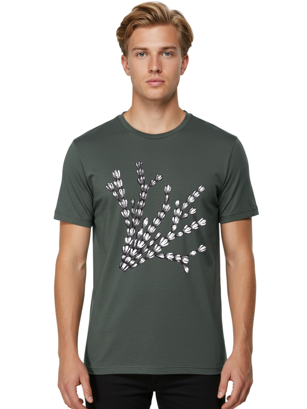 Lavender-Sprigs Men'S Graphic Tee, 100% Cotton, Comfortable Casual Summer Wear, Machine Washable, Hand-Drawn Lavender Sprigs, Black And White Illustration, Floral Design, Elegant Stems, Delicate Flowers, Artistic Rendering, Botanical Art, Aad708