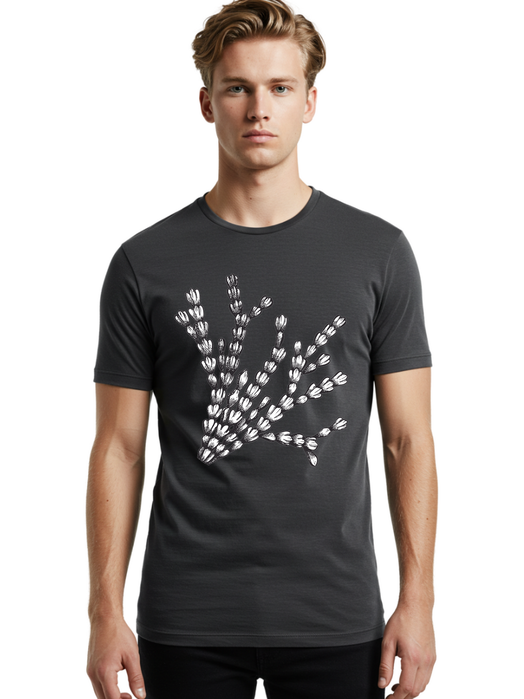 Lavender-Sprigs Men'S Graphic Tee, 100% Cotton, Comfortable Casual Summer Wear, Machine Washable, Hand-Drawn Lavender Sprigs, Black And White Illustration, Floral Design, Elegant Stems, Delicate Flowers, Artistic Rendering, Botanical Art, Aad708