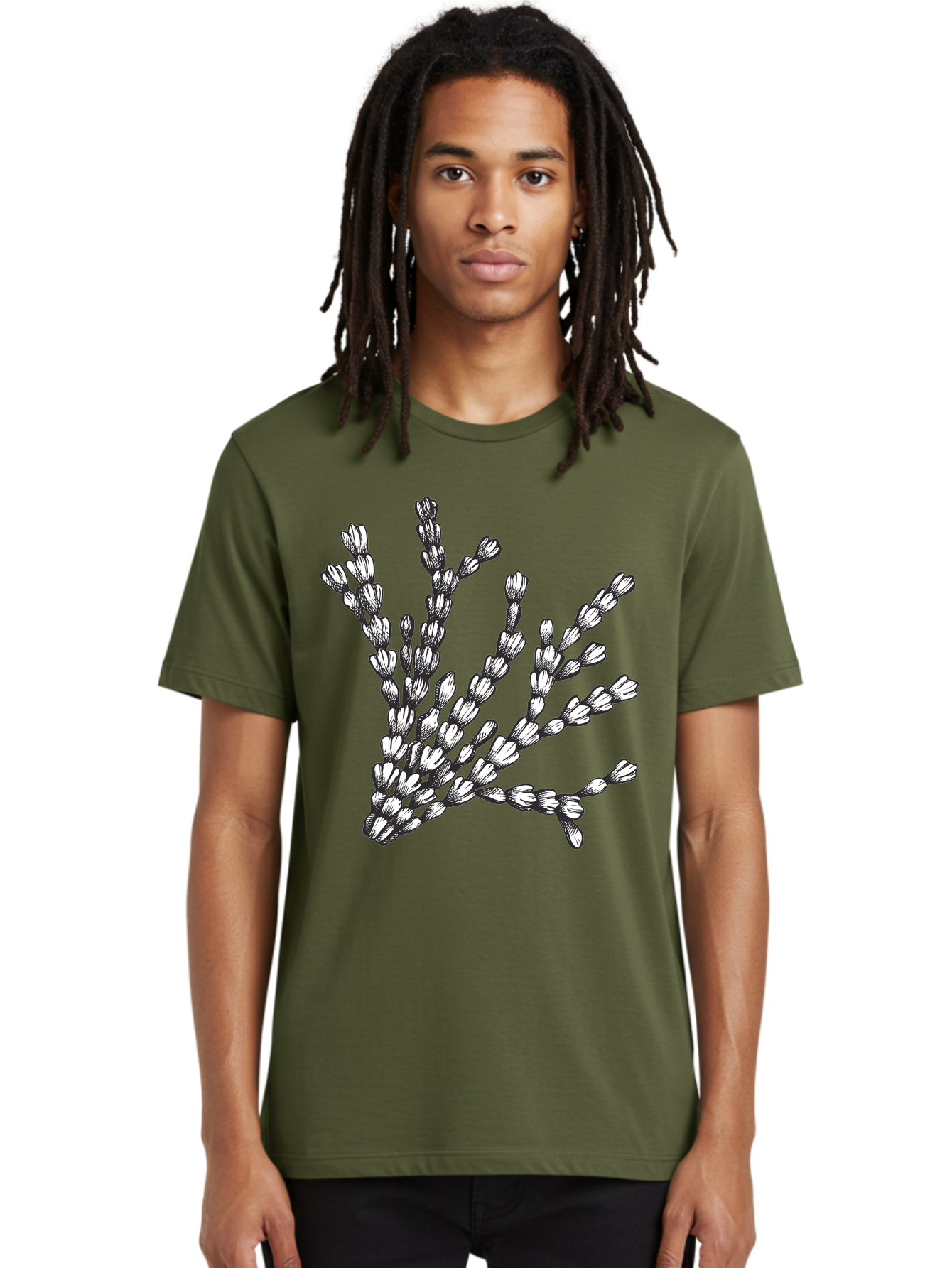 Lavender-Sprigs Men'S Graphic Tee, 100% Cotton, Comfortable Casual Summer Wear, Machine Washable, Hand-Drawn Lavender Sprigs, Black And White Illustration, Floral Design, Elegant Stems, Delicate Flowers, Artistic Rendering, Botanical Art, Aad708