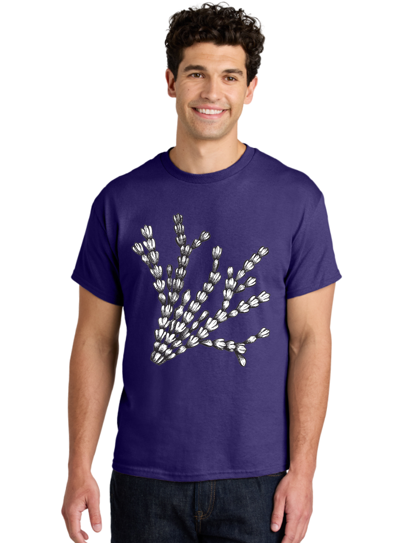 Lavender-Sprigs Men'S Graphic Tee, 100% Cotton, Comfortable Casual Summer Wear, Machine Washable, Hand-Drawn Lavender Sprigs, Black And White Illustration, Floral Design, Elegant Stems, Delicate Flowers, Artistic Rendering, Botanical Art, Aad708