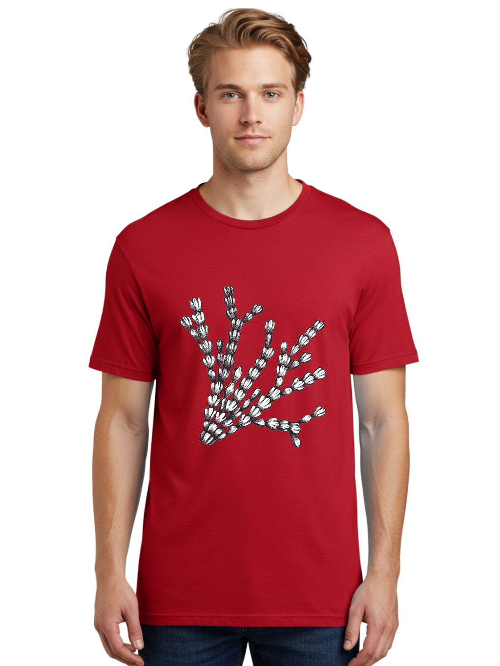 Lavender-Sprigs Men'S Graphic Tee, 100% Cotton, Comfortable Casual Summer Wear, Machine Washable, Hand-Drawn Lavender Sprigs, Black And White Illustration, Floral Design, Elegant Stems, Delicate Flowers, Artistic Rendering, Botanical Art, Aad708