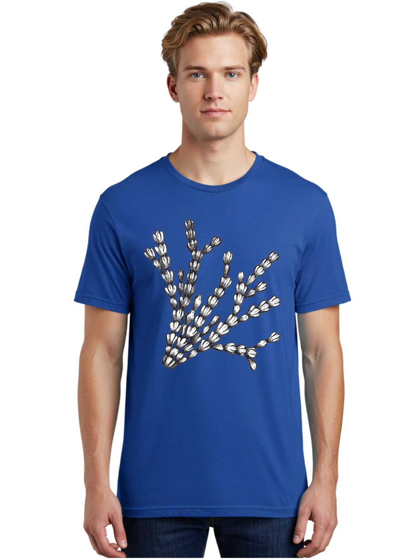 Lavender-Sprigs Men'S Graphic Tee, 100% Cotton, Comfortable Casual Summer Wear, Machine Washable, Hand-Drawn Lavender Sprigs, Black And White Illustration, Floral Design, Elegant Stems, Delicate Flowers, Artistic Rendering, Botanical Art, Aad708