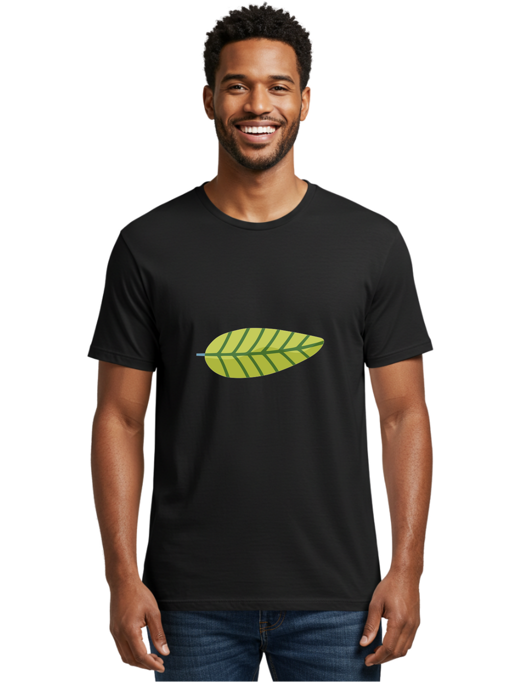 Leaf-1 Men'S Graphic Tee, 100% Cotton, Comfortable Casual Summer Wear, Machine Washable, Simple Leaf Illustration, Yellow Leaf, Dark Green Veins, Minimalist Design, Cartoon Leaf, Nature Graphic, Foliage Art, Leaf Pattern Aad709