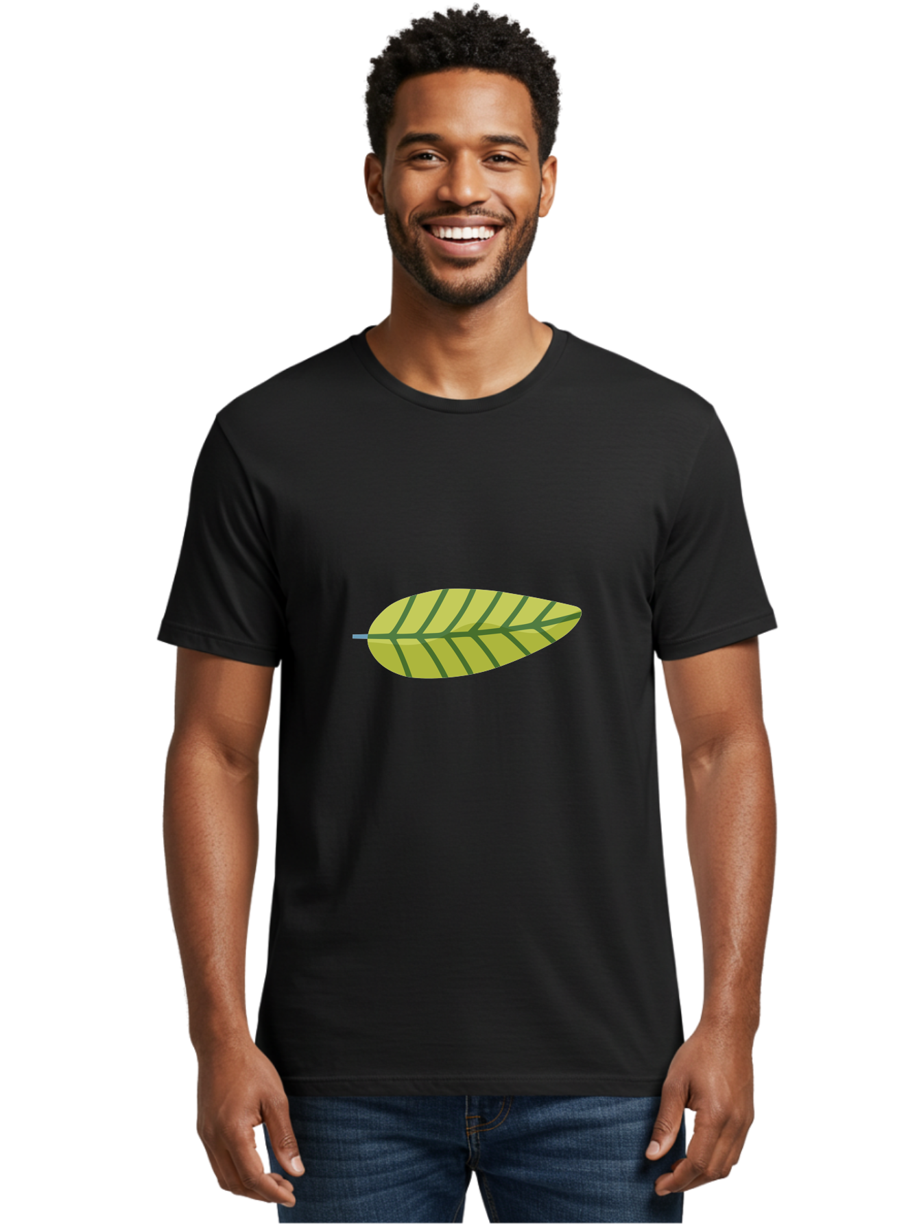 Leaf-1 Men'S Graphic Tee, 100% Cotton, Comfortable Casual Summer Wear, Machine Washable, Simple Leaf Illustration, Yellow Leaf, Dark Green Veins, Minimalist Design, Cartoon Leaf, Nature Graphic, Foliage Art, Leaf Pattern Aad709