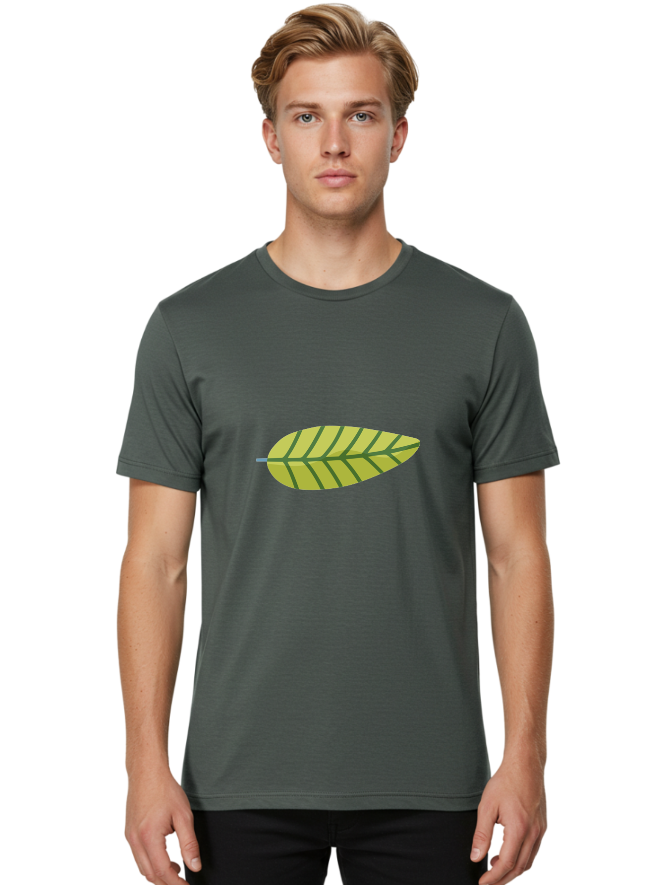 Leaf-1 Men'S Graphic Tee, 100% Cotton, Comfortable Casual Summer Wear, Machine Washable, Simple Leaf Illustration, Yellow Leaf, Dark Green Veins, Minimalist Design, Cartoon Leaf, Nature Graphic, Foliage Art, Leaf Pattern Aad709