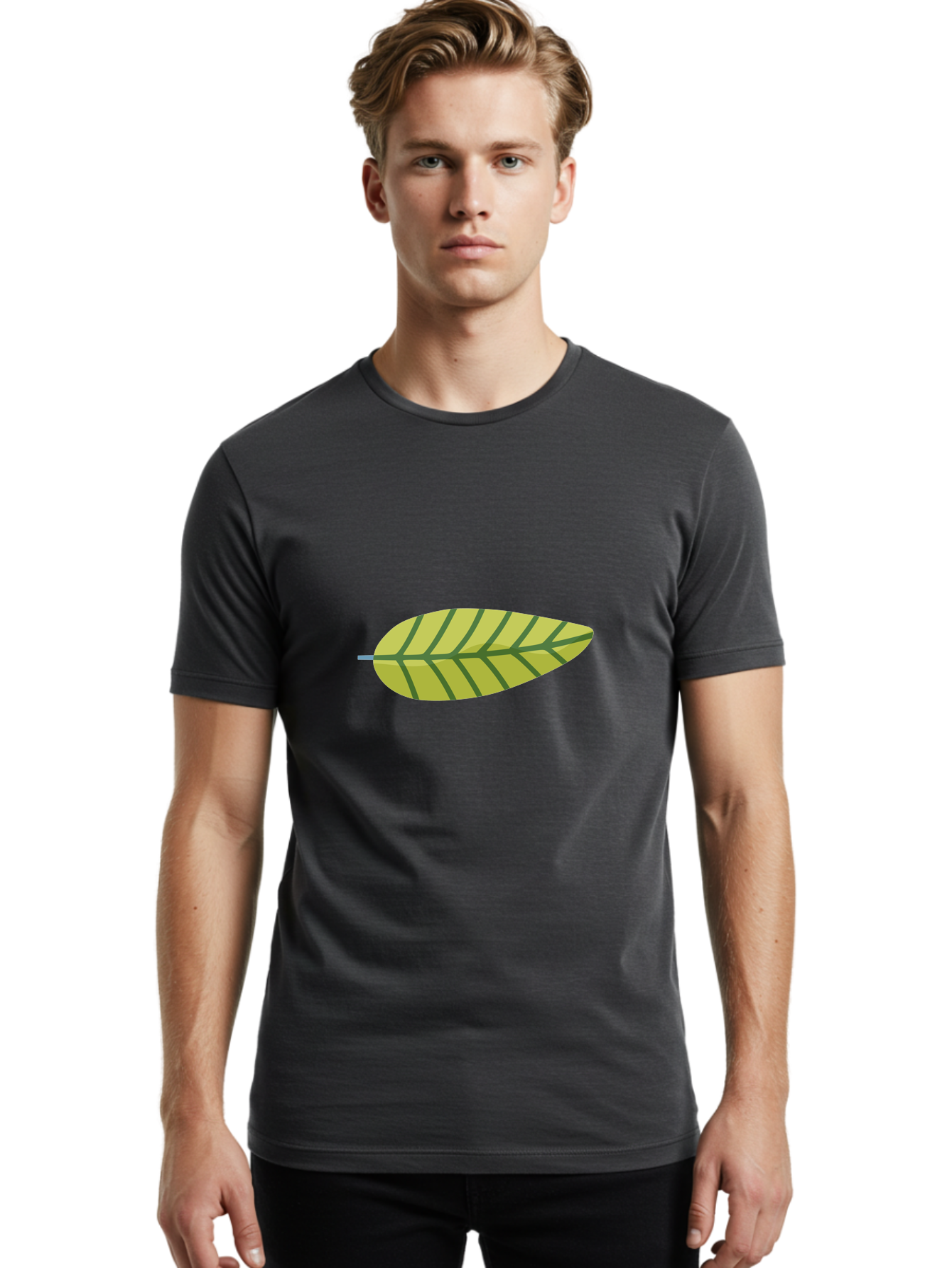 Leaf-1 Men'S Graphic Tee, 100% Cotton, Comfortable Casual Summer Wear, Machine Washable, Simple Leaf Illustration, Yellow Leaf, Dark Green Veins, Minimalist Design, Cartoon Leaf, Nature Graphic, Foliage Art, Leaf Pattern Aad709