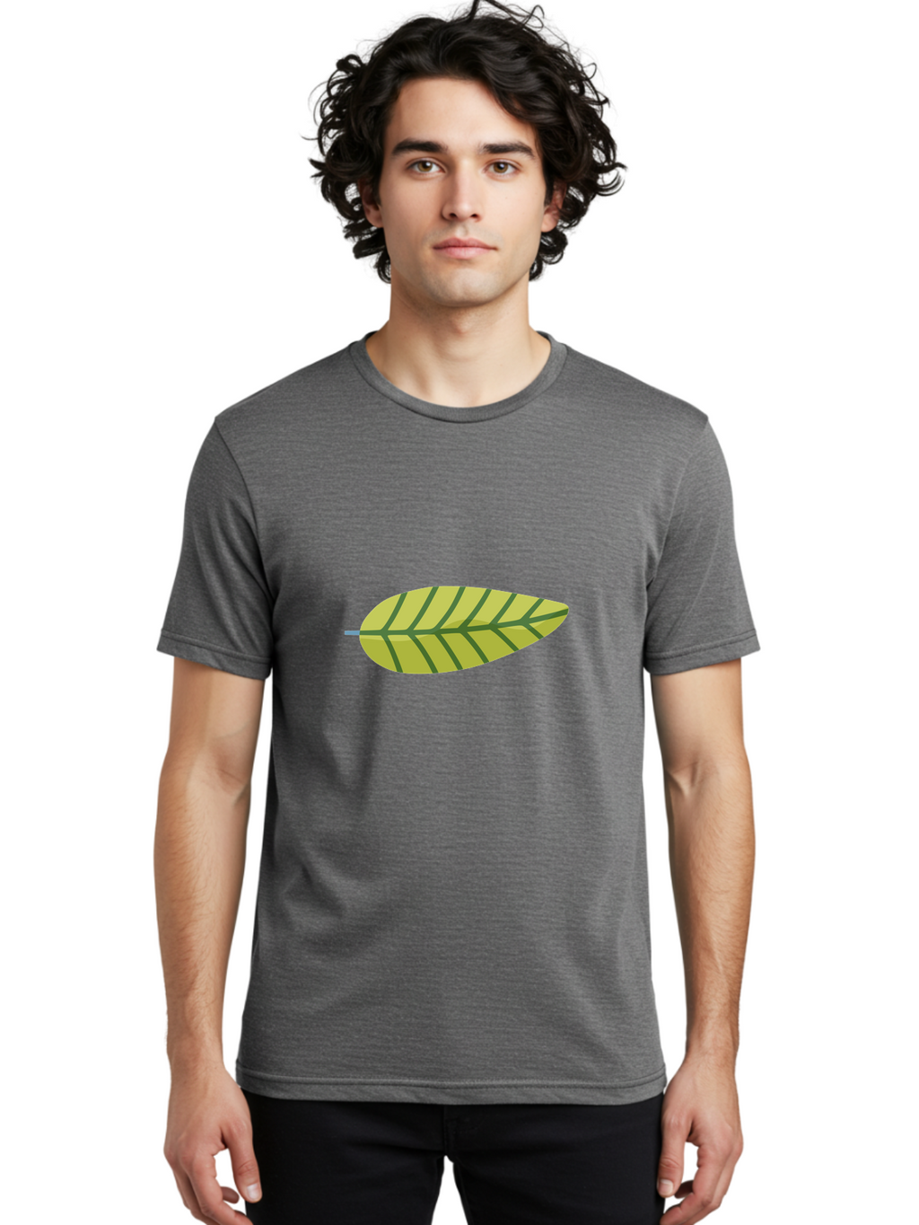 Leaf-1 Men'S Graphic Tee, 100% Cotton, Comfortable Casual Summer Wear, Machine Washable, Simple Leaf Illustration, Yellow Leaf, Dark Green Veins, Minimalist Design, Cartoon Leaf, Nature Graphic, Foliage Art, Leaf Pattern Aad709