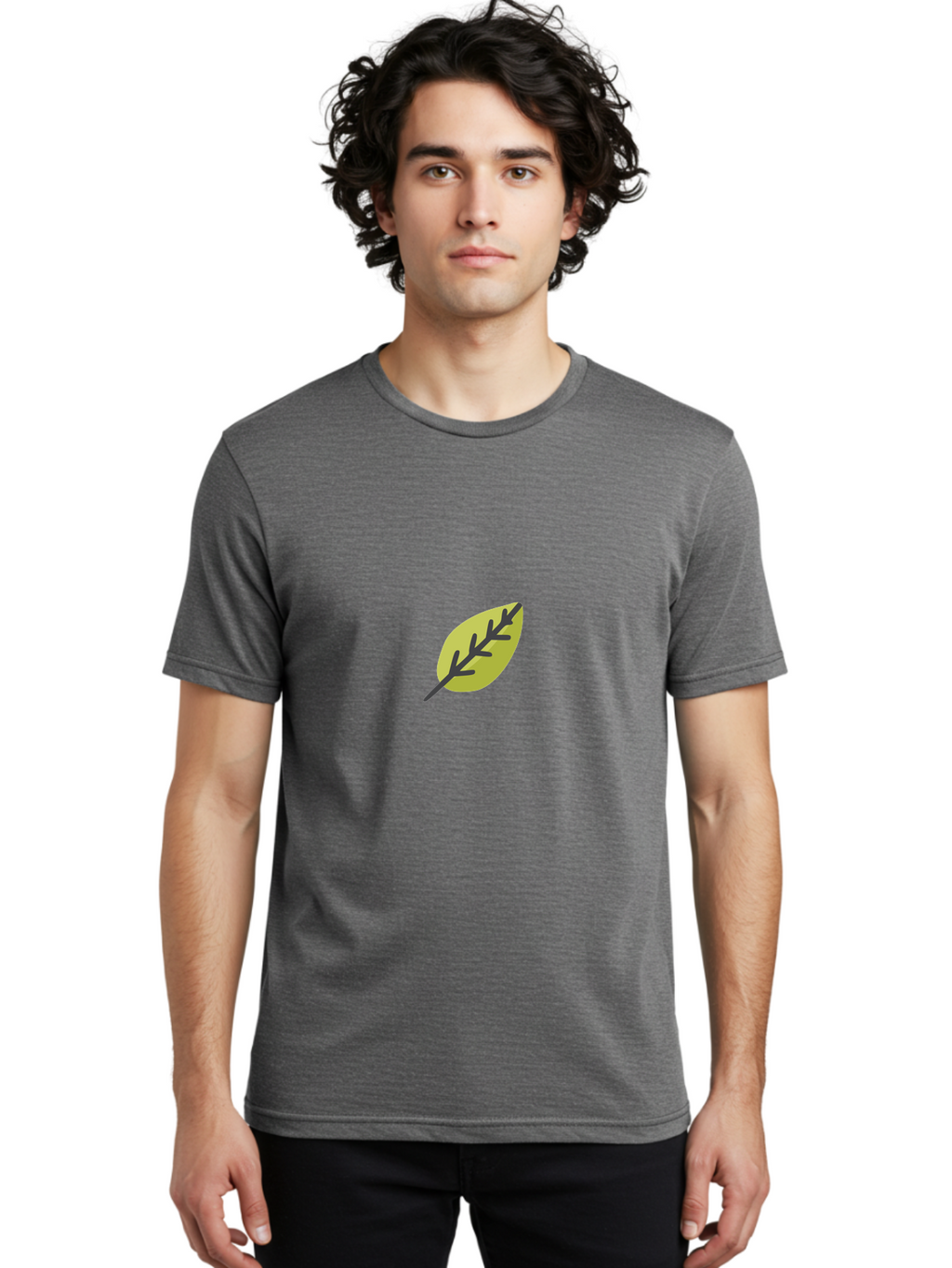 Leaf-2 Men'S Graphic Tee, 100% Cotton, Comfortable Casual Summer Wear, Machine Washable, Simple Leaf Design, Minimalist Art, Stylized Foliage, Yellow Leaf, Dark Veins, Modern Illustration, Nature-Inspired Graphics Aad710