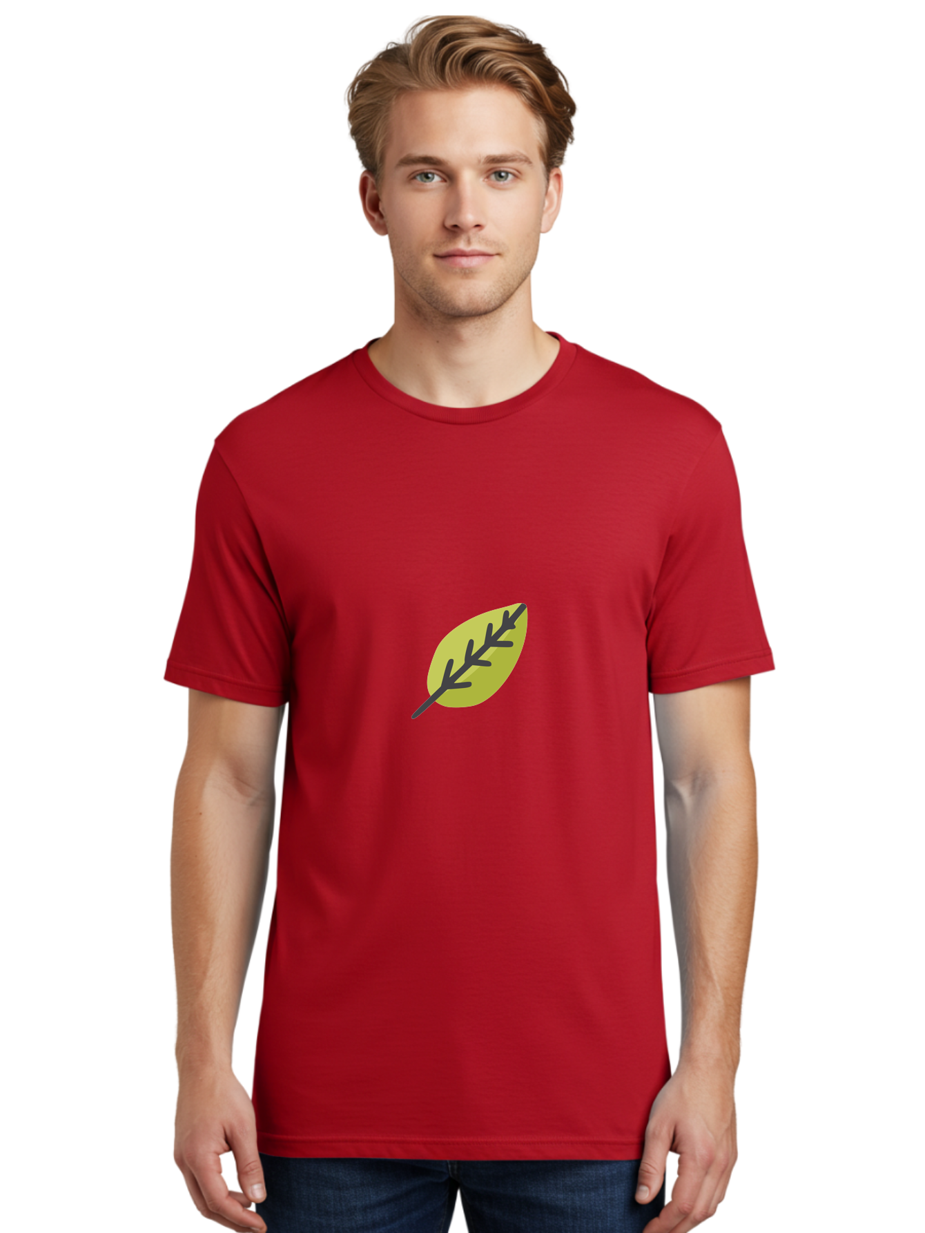 Leaf-2 Men'S Graphic Tee, 100% Cotton, Comfortable Casual Summer Wear, Machine Washable, Simple Leaf Design, Minimalist Art, Stylized Foliage, Yellow Leaf, Dark Veins, Modern Illustration, Nature-Inspired Graphics Aad710