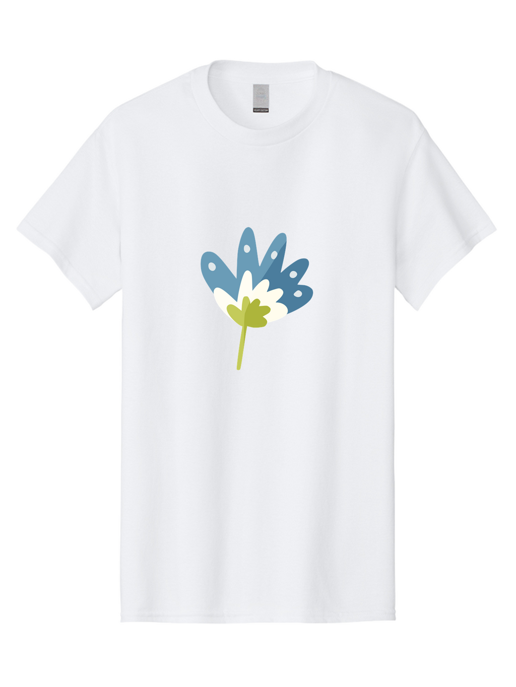Leaf Men'S Graphic Tee, 100% Cotton, Comfortable Casual Summer Wear, Machine Washable, Stylized Maple Leaf, Colorful Design, Blue And White Hues, White Dots, Green Stem, Modern Illustration, Abstract Foliage, Artistic Leaf Aad714