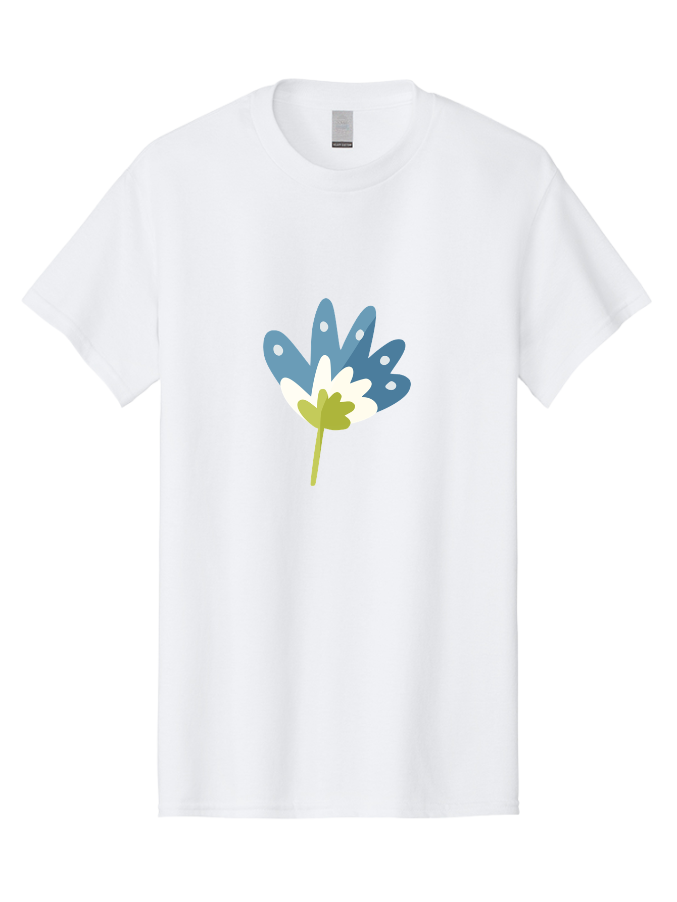 Leaf Men'S Graphic Tee, 100% Cotton, Comfortable Casual Summer Wear, Machine Washable, Stylized Maple Leaf, Colorful Design, Blue And White Hues, White Dots, Green Stem, Modern Illustration, Abstract Foliage, Artistic Leaf Aad714