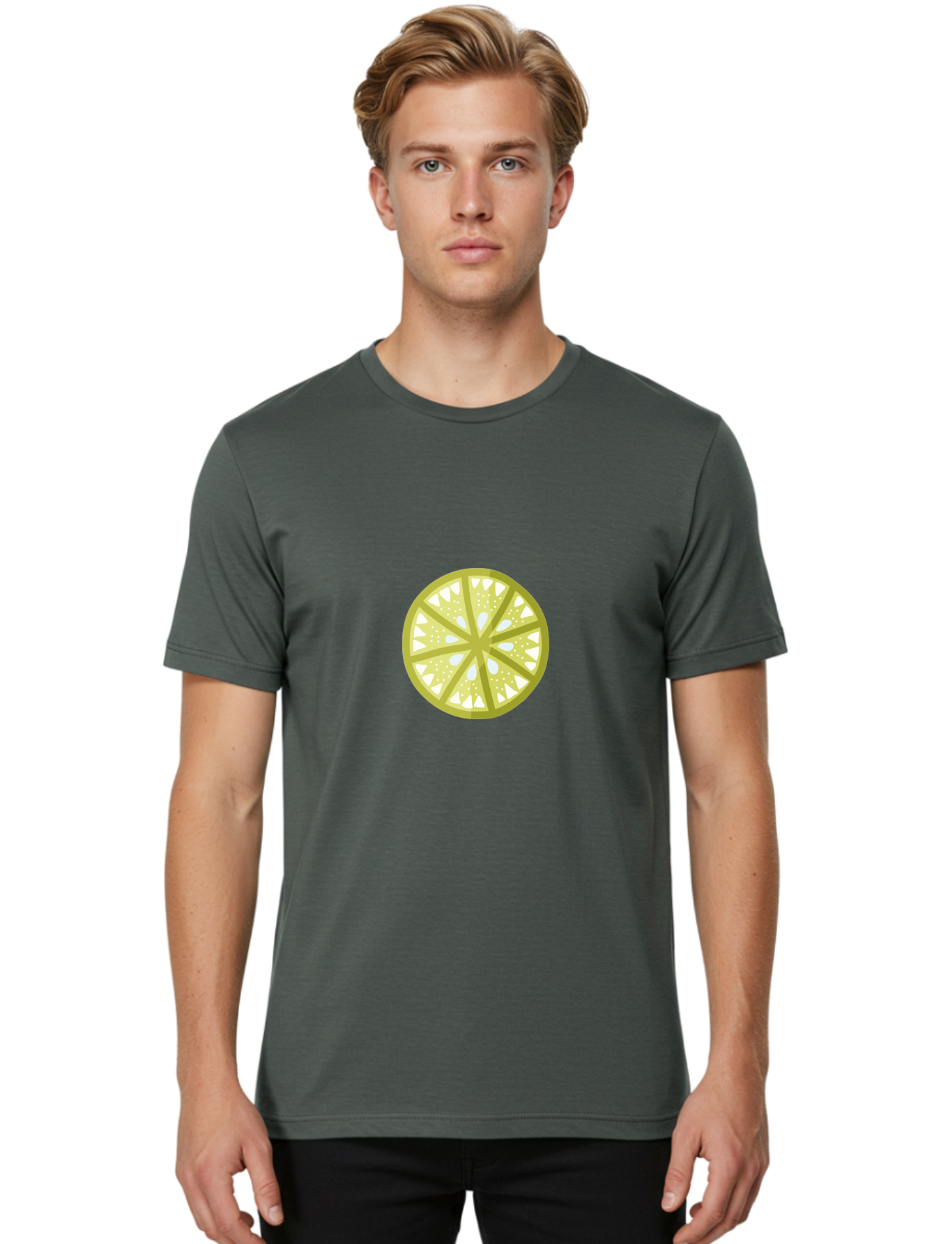 Lemon-Slice Men'S Graphic Tee, 100% Cotton, Comfortable Casual Summer Wear, Machine Washable, Lemon Slice, Citrus Fruit, Juicy Pulp, Yellow Lemon, Segmented Citrus, Vibrant Citrus, Fresh Lemon Slice, Lemon Wedge Aad715