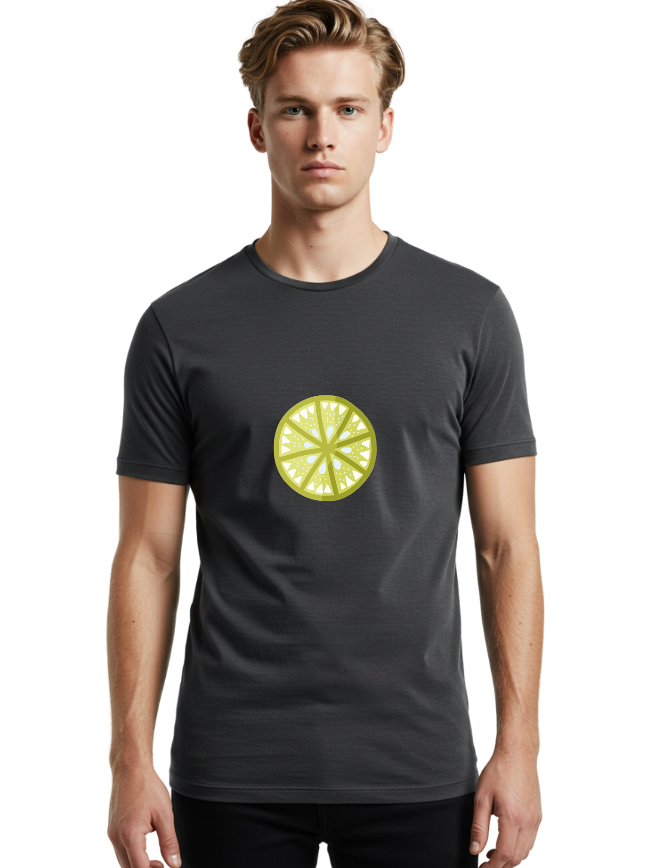 Lemon-Slice Men'S Graphic Tee, 100% Cotton, Comfortable Casual Summer Wear, Machine Washable, Lemon Slice, Citrus Fruit, Juicy Pulp, Yellow Lemon, Segmented Citrus, Vibrant Citrus, Fresh Lemon Slice, Lemon Wedge Aad715