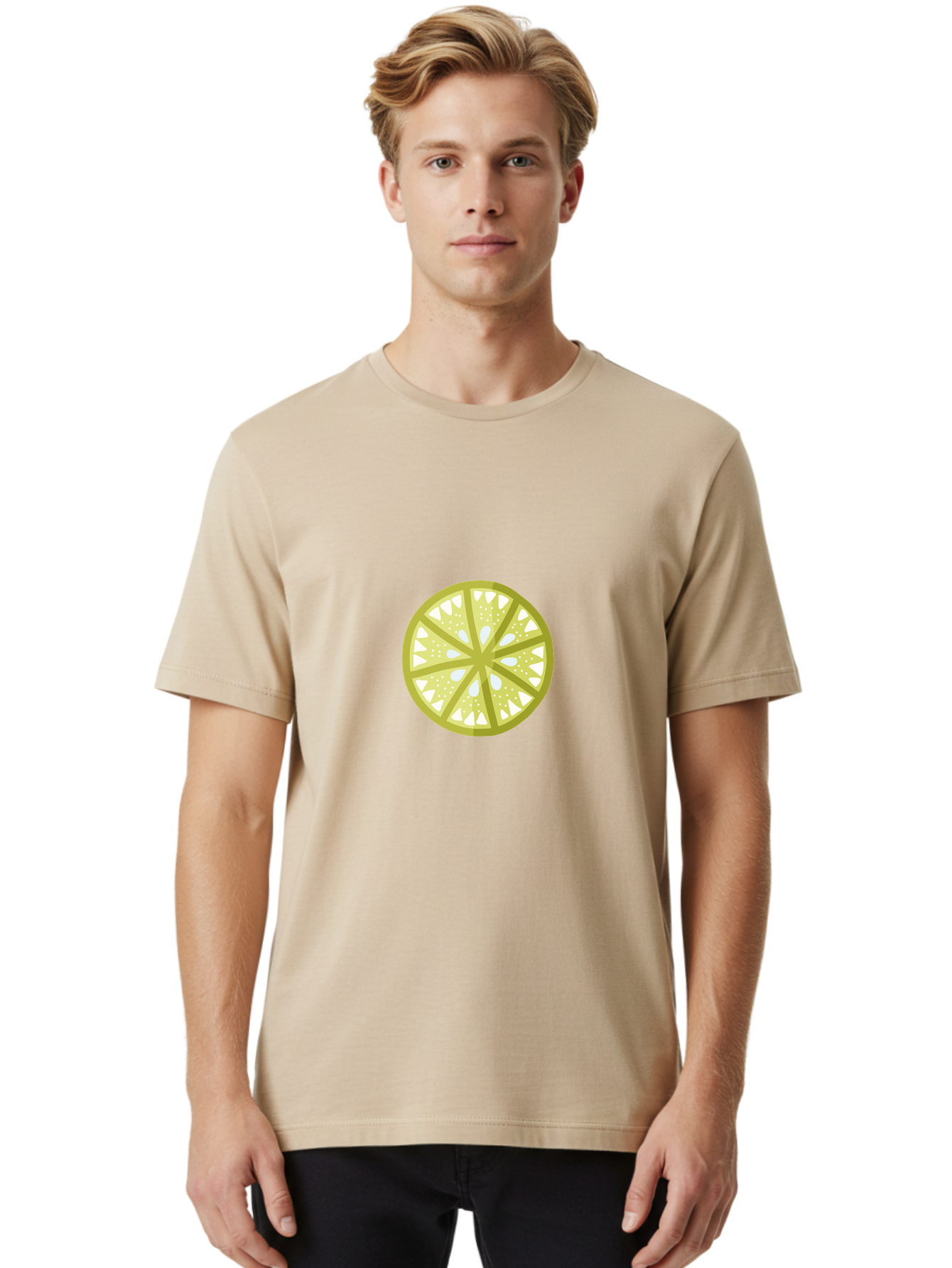 Lemon-Slice Men'S Graphic Tee, 100% Cotton, Comfortable Casual Summer Wear, Machine Washable, Lemon Slice, Citrus Fruit, Juicy Pulp, Yellow Lemon, Segmented Citrus, Vibrant Citrus, Fresh Lemon Slice, Lemon Wedge Aad715