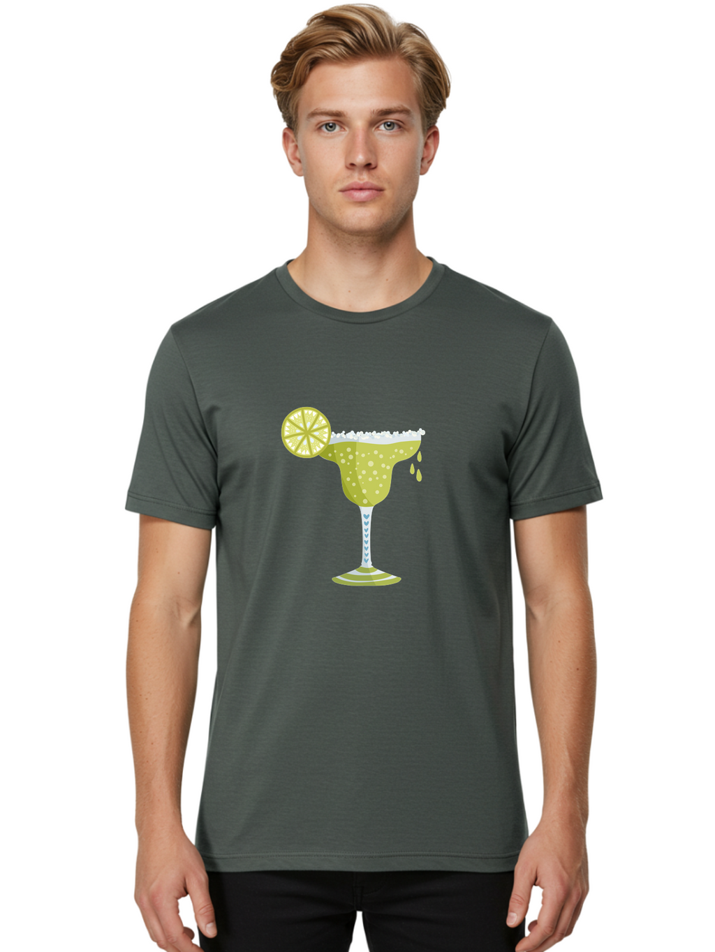 Margarita Men'S Graphic Tee, 100% Cotton, Comfortable Casual Summer Wear, Machine Washable, Classic Margarita Cocktail, Salt Rim, Lime Wheel, Refreshing Drink, Party Drink, Barware, Green Drink, Citrus Flavor Aad720