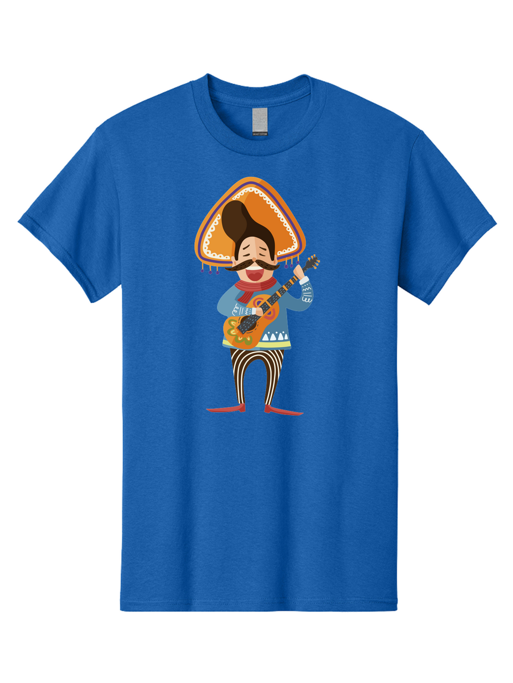 Mariachi-Man Men'S Graphic Tee, 100% Cotton, Comfortable Casual Summer Wear, Machine Washable, Mariachi Musician, Playing Guitar, Wearing Sombrero, Traditional Mexican Clothing, Striped Pants, Red Boots, Festive Atmosphere, Latin Music, Aad721