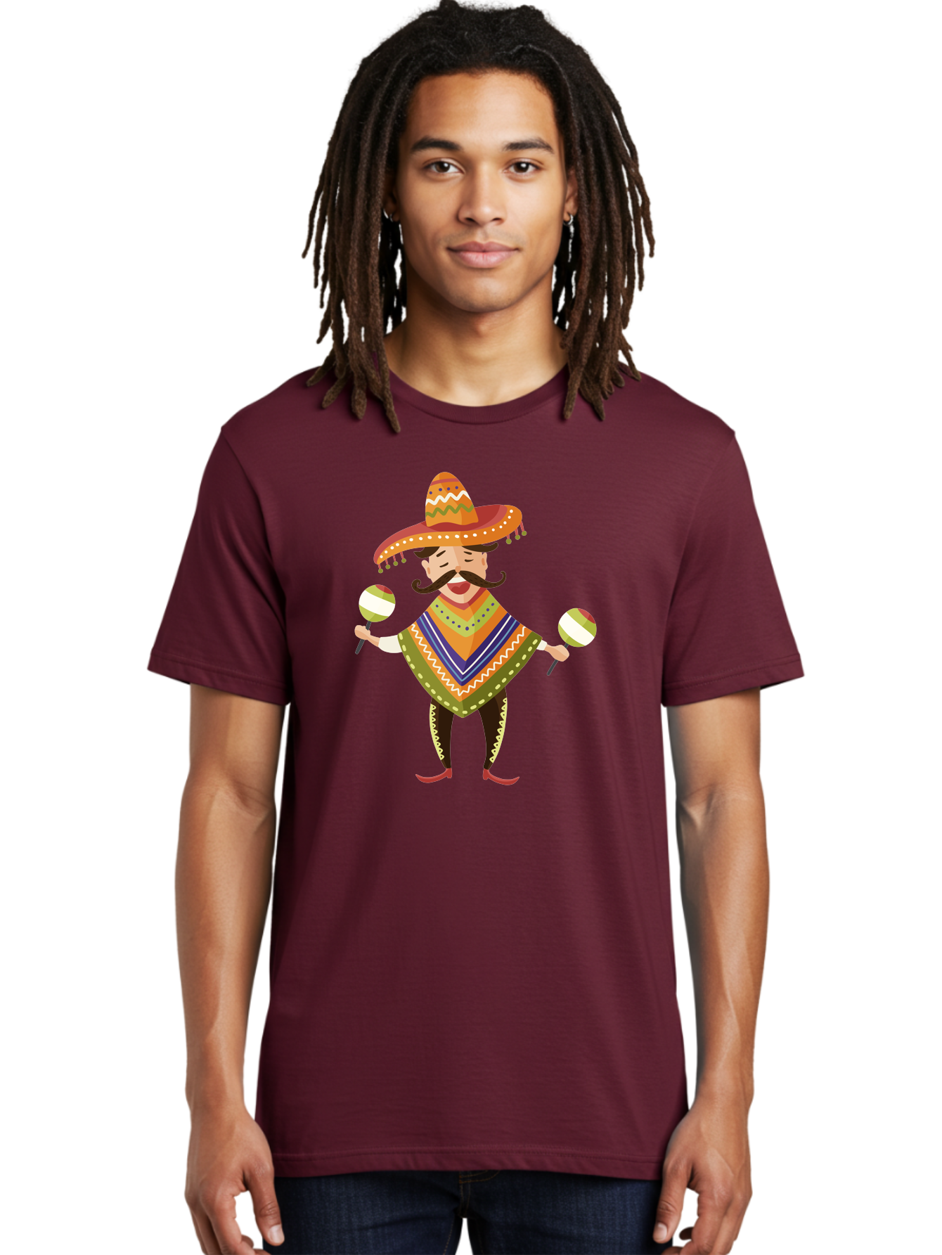 Mexican-Man-With-Maracas Men'S Graphic Tee, 100% Cotton, Comfortable Casual Summer Wear, Machine Washable, Mariachi Man, Traditional Mexican Clothing, Colorful Poncho, Sombrero Hat, Maracas, Festive Atmosphere, Cultural Heritage, Lively Music, Aad723