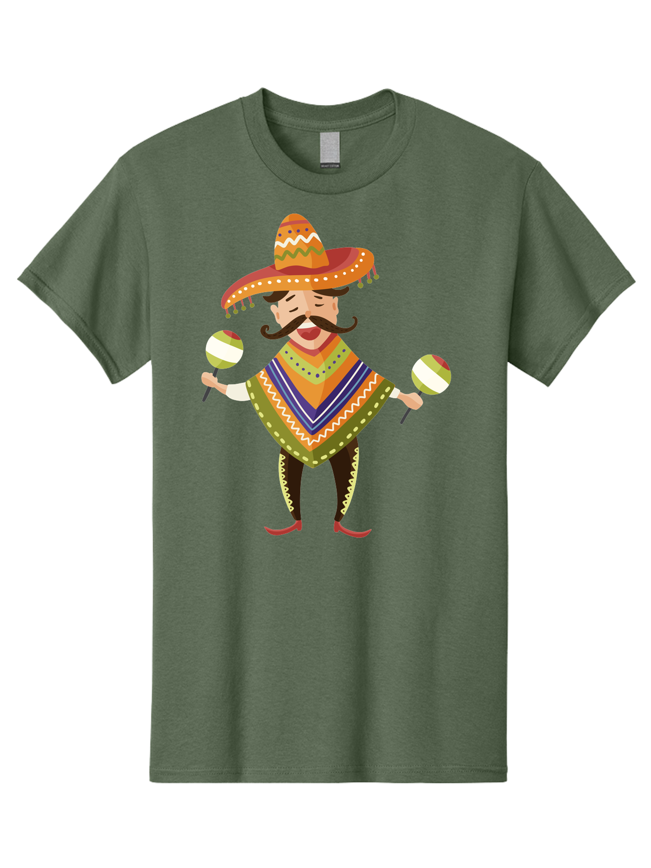 Mexican-Man-With-Maracas Men'S Graphic Tee, 100% Cotton, Comfortable Casual Summer Wear, Machine Washable, Mariachi Man, Traditional Mexican Clothing, Colorful Poncho, Sombrero Hat, Maracas, Festive Atmosphere, Cultural Heritage, Lively Music, Aad723