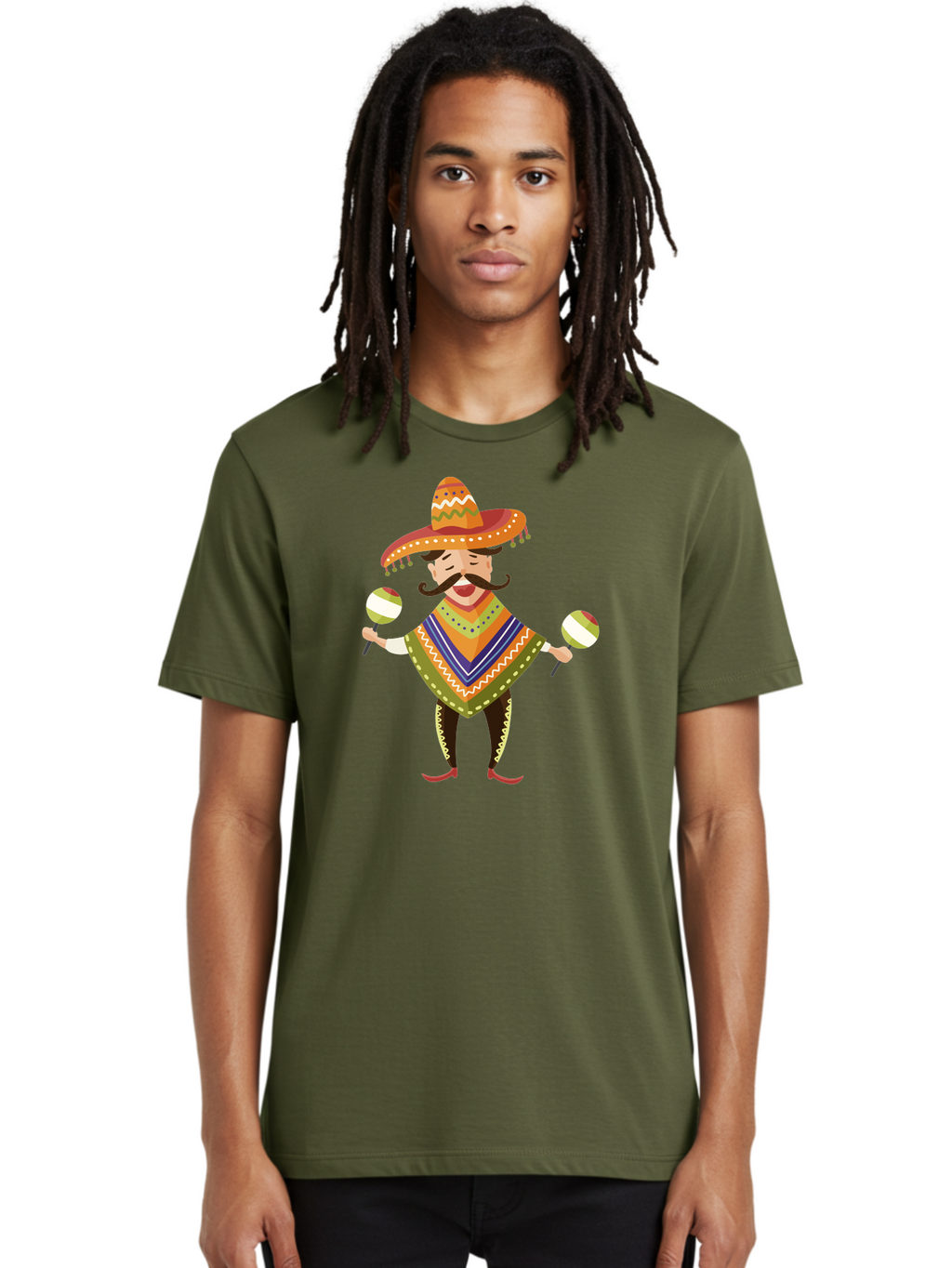 Mexican-Man-With-Maracas Men'S Graphic Tee, 100% Cotton, Comfortable Casual Summer Wear, Machine Washable, Mariachi Man, Traditional Mexican Clothing, Colorful Poncho, Sombrero Hat, Maracas, Festive Atmosphere, Cultural Heritage, Lively Music, Aad723