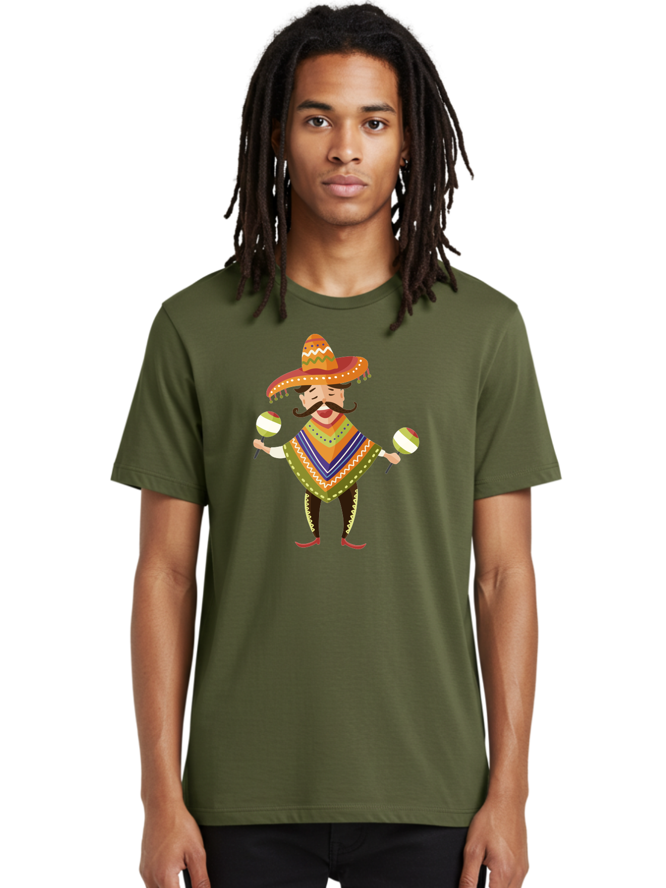 Mexican-Man-With-Maracas Men'S Graphic Tee, 100% Cotton, Comfortable Casual Summer Wear, Machine Washable, Mariachi Man, Traditional Mexican Clothing, Colorful Poncho, Sombrero Hat, Maracas, Festive Atmosphere, Cultural Heritage, Lively Music, Aad723