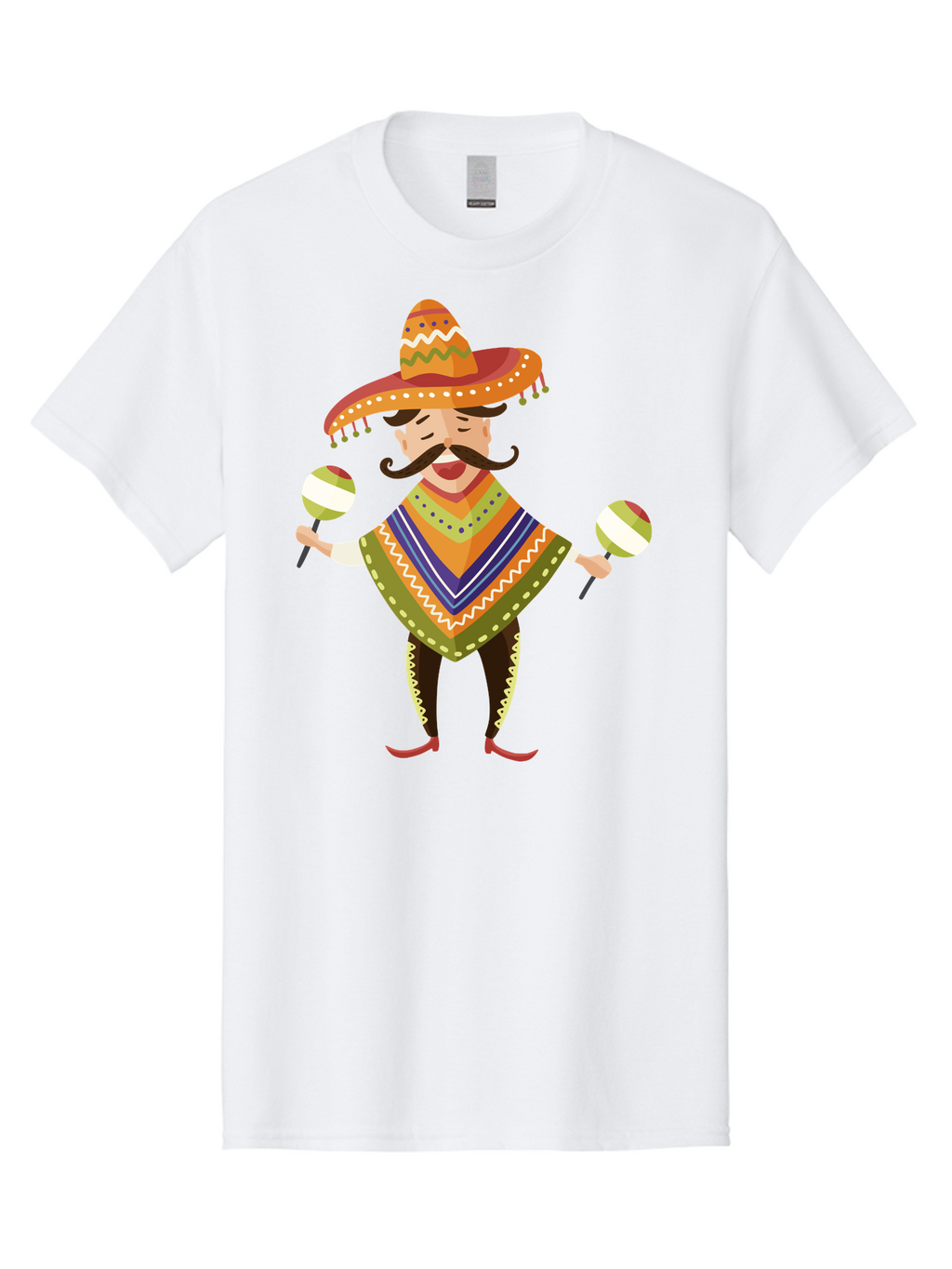 Mexican-Man-With-Maracas Men'S Graphic Tee, 100% Cotton, Comfortable Casual Summer Wear, Machine Washable, Mariachi Man, Traditional Mexican Clothing, Colorful Poncho, Sombrero Hat, Maracas, Festive Atmosphere, Cultural Heritage, Lively Music, Aad723