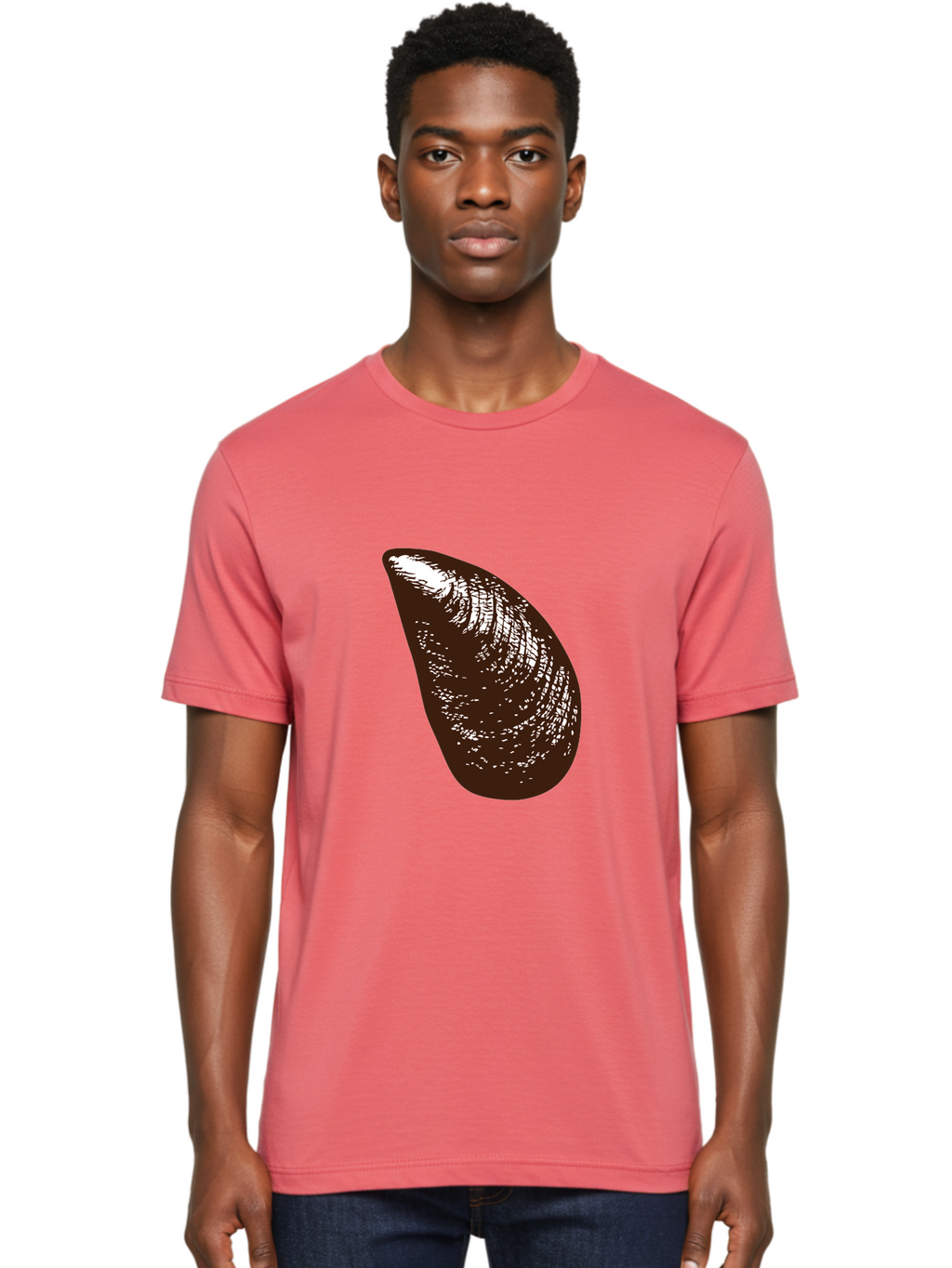 Mussel Men'S Graphic Tee, 100% Cotton, Comfortable Casual Summer Wear, Machine Washable, Mussel Shell, Seafood, Ocean Delicacy, Dark Brown Shell, White Highlights, Textured Surface, Marine Life, Culinary Delight Aad724