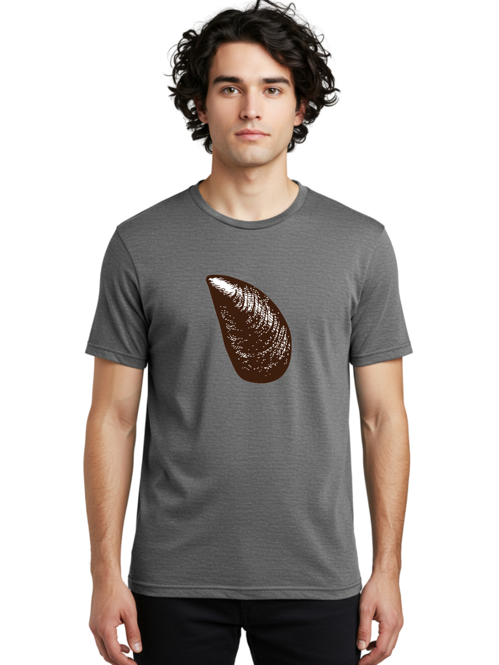 Mussel Men'S Graphic Tee, 100% Cotton, Comfortable Casual Summer Wear, Machine Washable, Mussel Shell, Seafood, Ocean Delicacy, Dark Brown Shell, White Highlights, Textured Surface, Marine Life, Culinary Delight Aad724