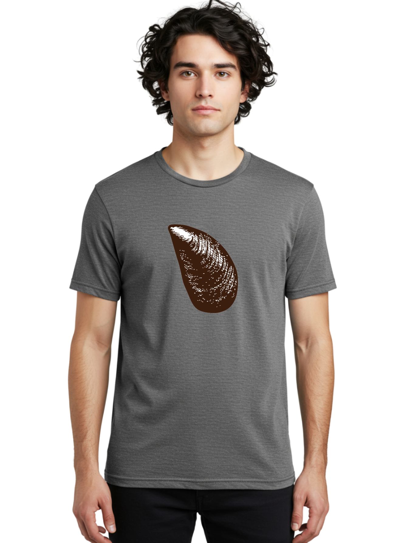 Mussel Men'S Graphic Tee, 100% Cotton, Comfortable Casual Summer Wear, Machine Washable, Mussel Shell, Seafood, Ocean Delicacy, Dark Brown Shell, White Highlights, Textured Surface, Marine Life, Culinary Delight Aad724