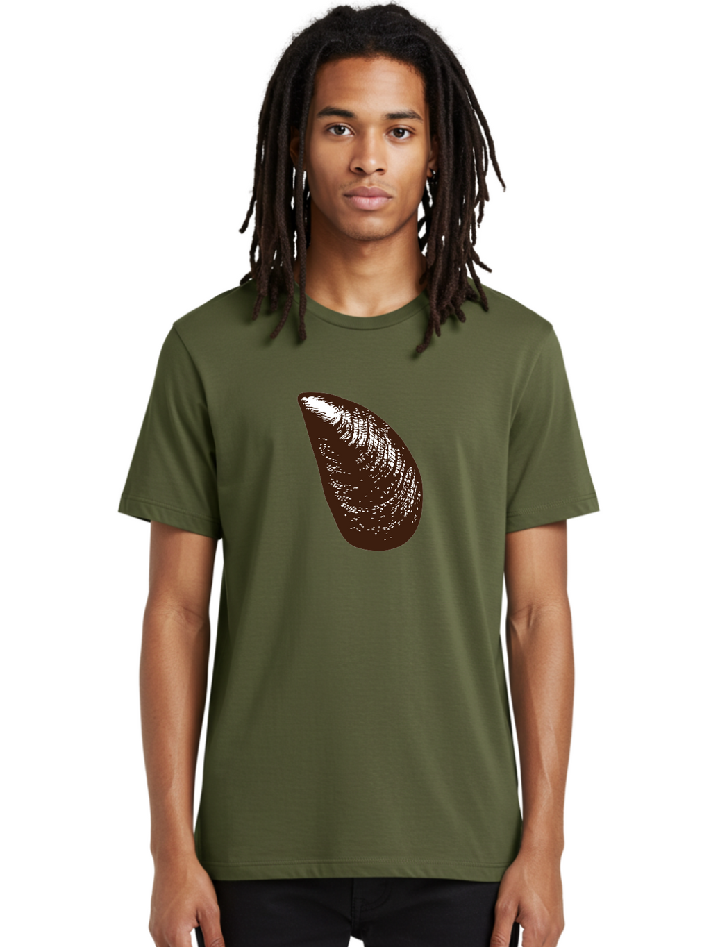 Mussel Men'S Graphic Tee, 100% Cotton, Comfortable Casual Summer Wear, Machine Washable, Mussel Shell, Seafood, Ocean Delicacy, Dark Brown Shell, White Highlights, Textured Surface, Marine Life, Culinary Delight Aad724