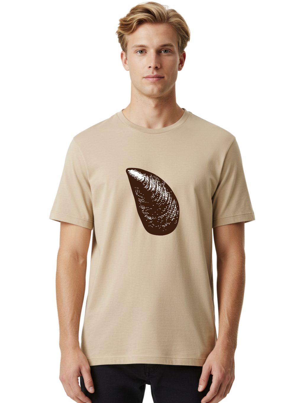 Mussel Men'S Graphic Tee, 100% Cotton, Comfortable Casual Summer Wear, Machine Washable, Mussel Shell, Seafood, Ocean Delicacy, Dark Brown Shell, White Highlights, Textured Surface, Marine Life, Culinary Delight Aad724