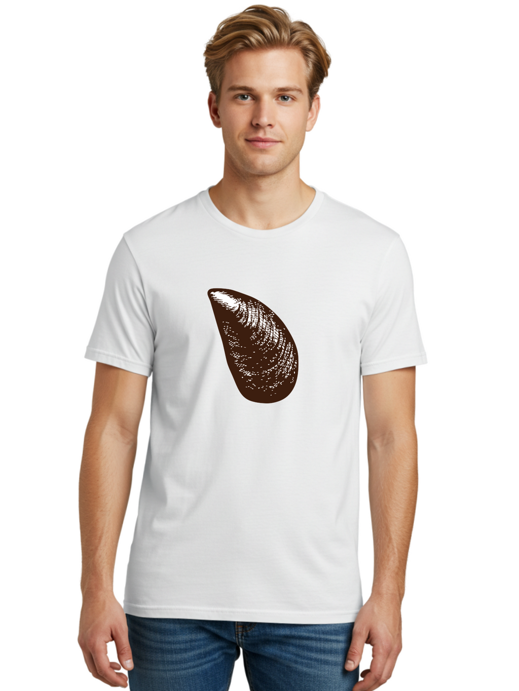 Mussel Men'S Graphic Tee, 100% Cotton, Comfortable Casual Summer Wear, Machine Washable, Mussel Shell, Seafood, Ocean Delicacy, Dark Brown Shell, White Highlights, Textured Surface, Marine Life, Culinary Delight Aad724