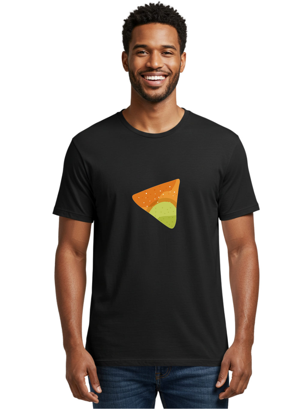 Nacho-Chip Men'S Graphic Tee, 100% Cotton, Comfortable Casual Summer Wear, Machine Washable, Nacho Chip, Tortilla Chip, Snack Food, Orange Color, White Dots, Layered Design, Tasty Treat, Crunchy Snack, Savory Delight Aad725