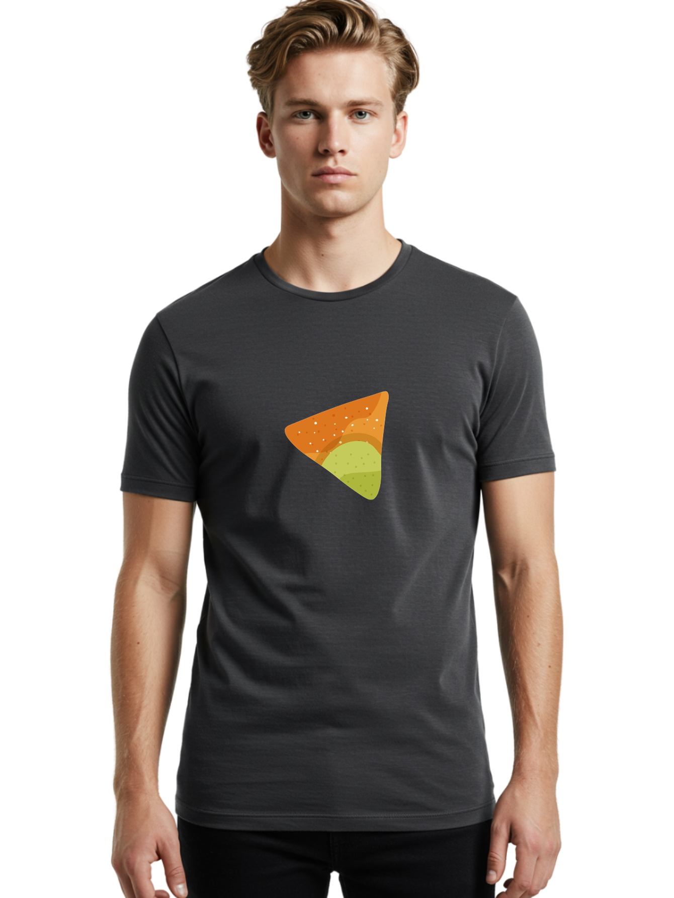 Nacho-Chip Men'S Graphic Tee, 100% Cotton, Comfortable Casual Summer Wear, Machine Washable, Nacho Chip, Tortilla Chip, Snack Food, Orange Color, White Dots, Layered Design, Tasty Treat, Crunchy Snack, Savory Delight Aad725