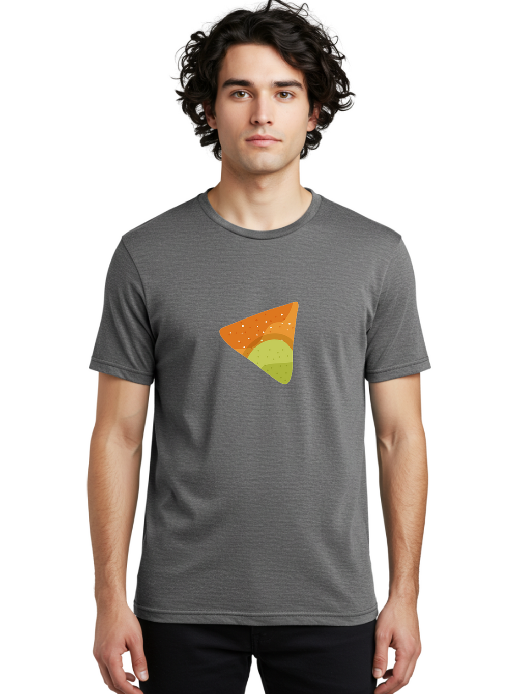 Nacho-Chip Men'S Graphic Tee, 100% Cotton, Comfortable Casual Summer Wear, Machine Washable, Nacho Chip, Tortilla Chip, Snack Food, Orange Color, White Dots, Layered Design, Tasty Treat, Crunchy Snack, Savory Delight Aad725