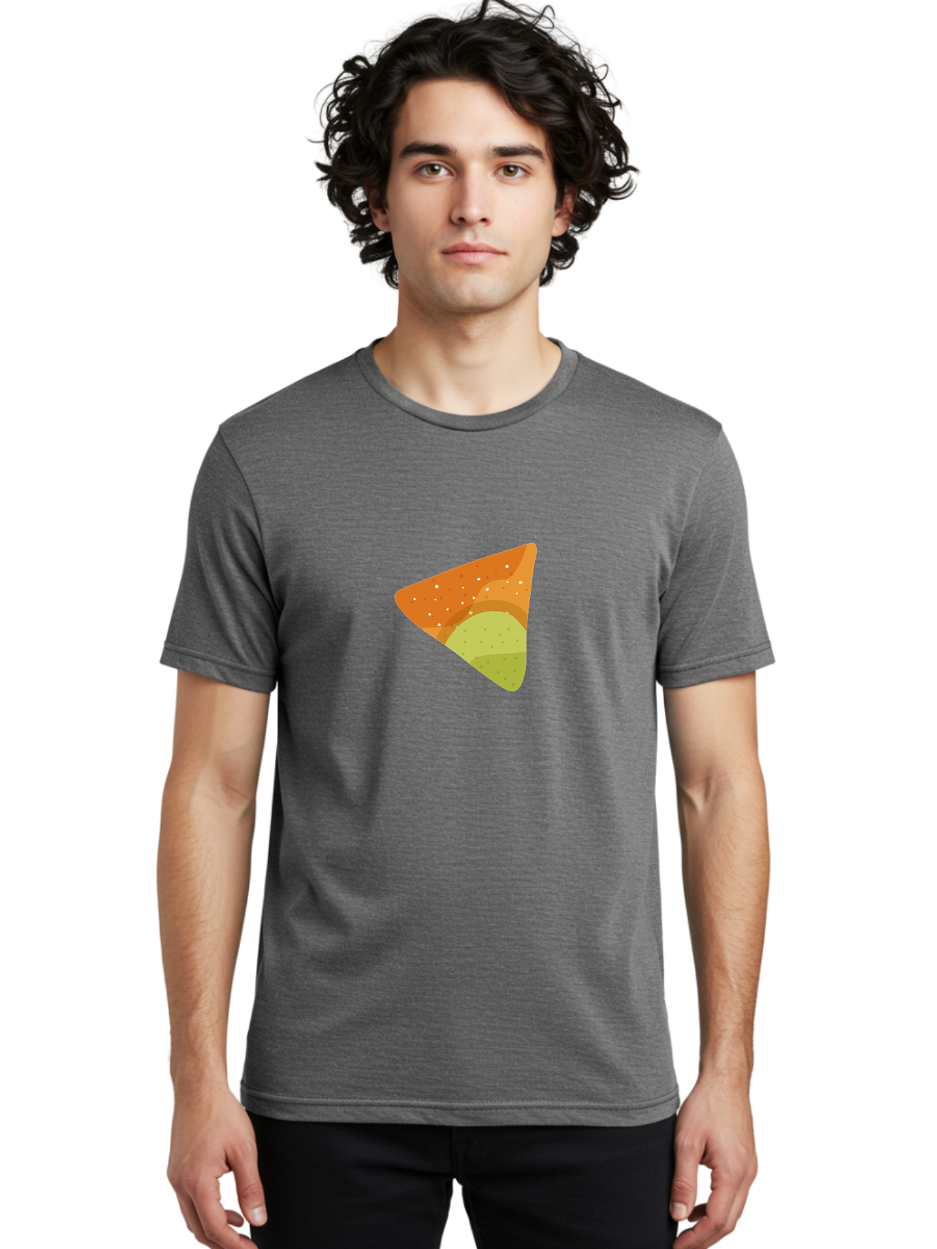 Nacho-Chip Men'S Graphic Tee, 100% Cotton, Comfortable Casual Summer Wear, Machine Washable, Nacho Chip, Tortilla Chip, Snack Food, Orange Color, White Dots, Layered Design, Tasty Treat, Crunchy Snack, Savory Delight Aad725