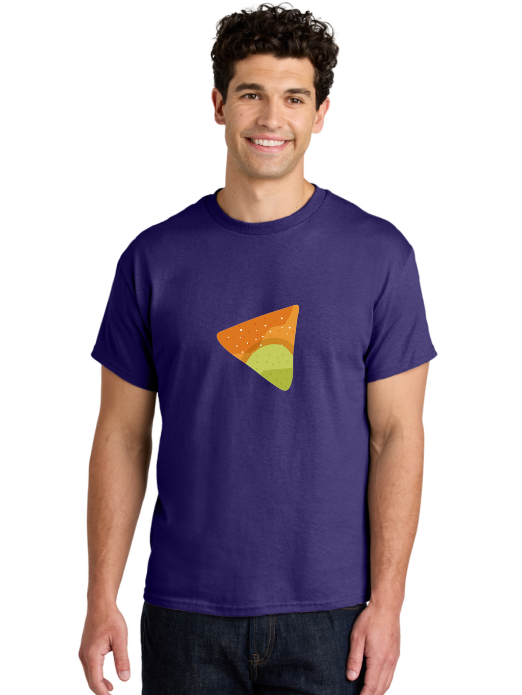Nacho-Chip Men'S Graphic Tee, 100% Cotton, Comfortable Casual Summer Wear, Machine Washable, Nacho Chip, Tortilla Chip, Snack Food, Orange Color, White Dots, Layered Design, Tasty Treat, Crunchy Snack, Savory Delight Aad725