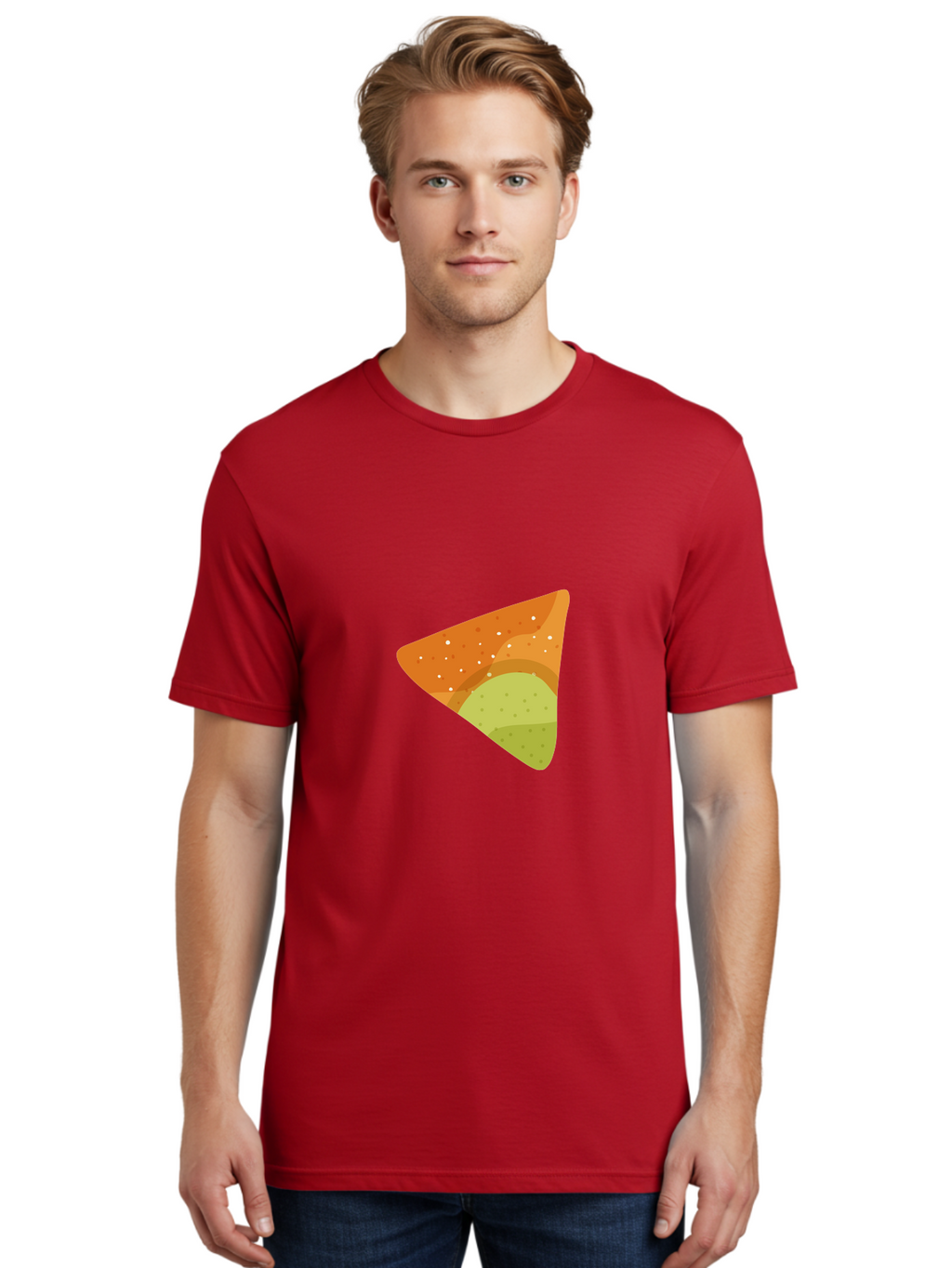 Nacho-Chip Men'S Graphic Tee, 100% Cotton, Comfortable Casual Summer Wear, Machine Washable, Nacho Chip, Tortilla Chip, Snack Food, Orange Color, White Dots, Layered Design, Tasty Treat, Crunchy Snack, Savory Delight Aad725