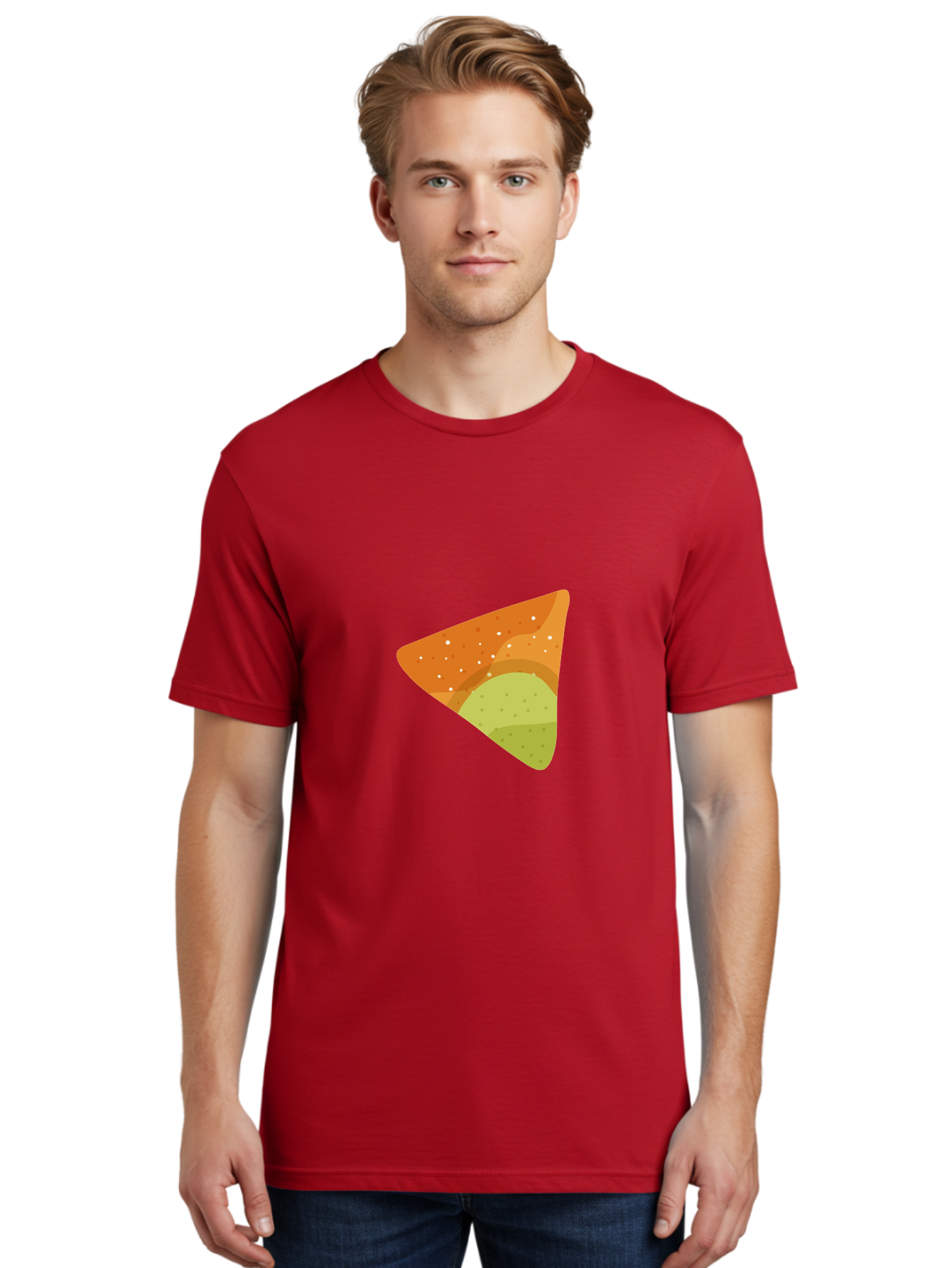 Nacho-Chip Men'S Graphic Tee, 100% Cotton, Comfortable Casual Summer Wear, Machine Washable, Nacho Chip, Tortilla Chip, Snack Food, Orange Color, White Dots, Layered Design, Tasty Treat, Crunchy Snack, Savory Delight Aad725