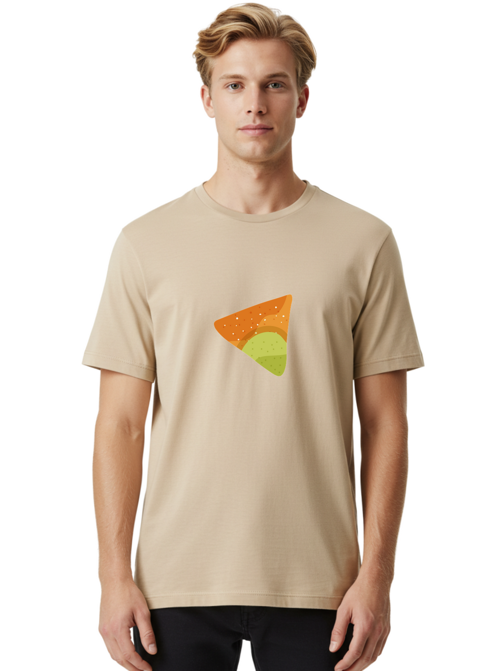 Nacho-Chip Men'S Graphic Tee, 100% Cotton, Comfortable Casual Summer Wear, Machine Washable, Nacho Chip, Tortilla Chip, Snack Food, Orange Color, White Dots, Layered Design, Tasty Treat, Crunchy Snack, Savory Delight Aad725