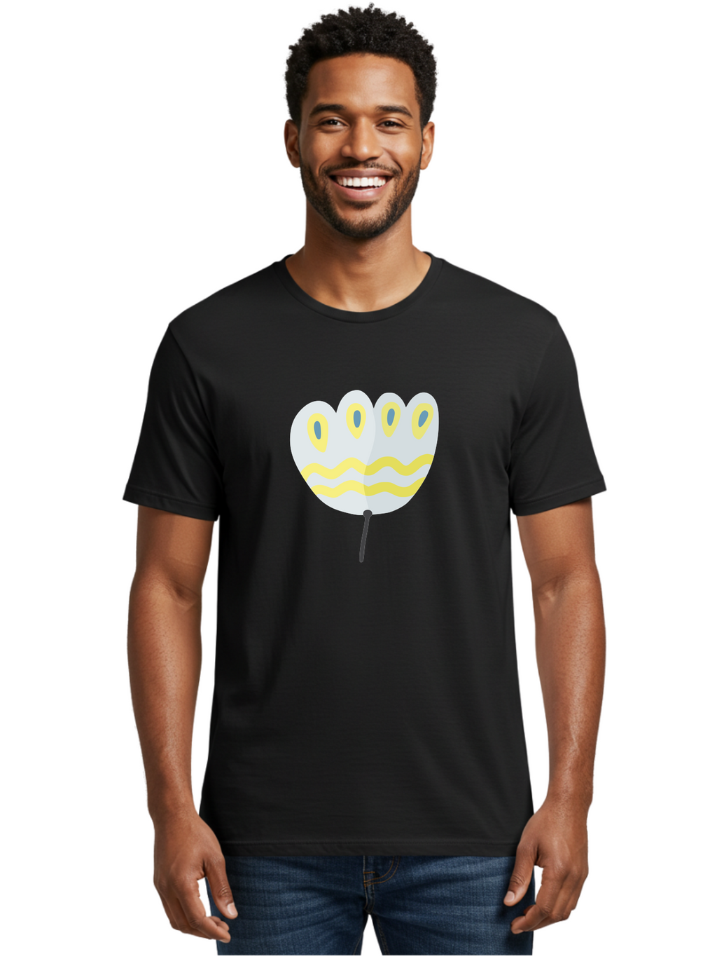 Parasol Men'S Graphic Tee, 100% Cotton, Comfortable Casual Summer Wear, Machine Washable, White Parasol, Yellow Stripes, Cartoon Style, Wavy Lines, Decorative Umbrella, Vibrant Design, Outdoor Accessory, Whimsical Illustration Aad728