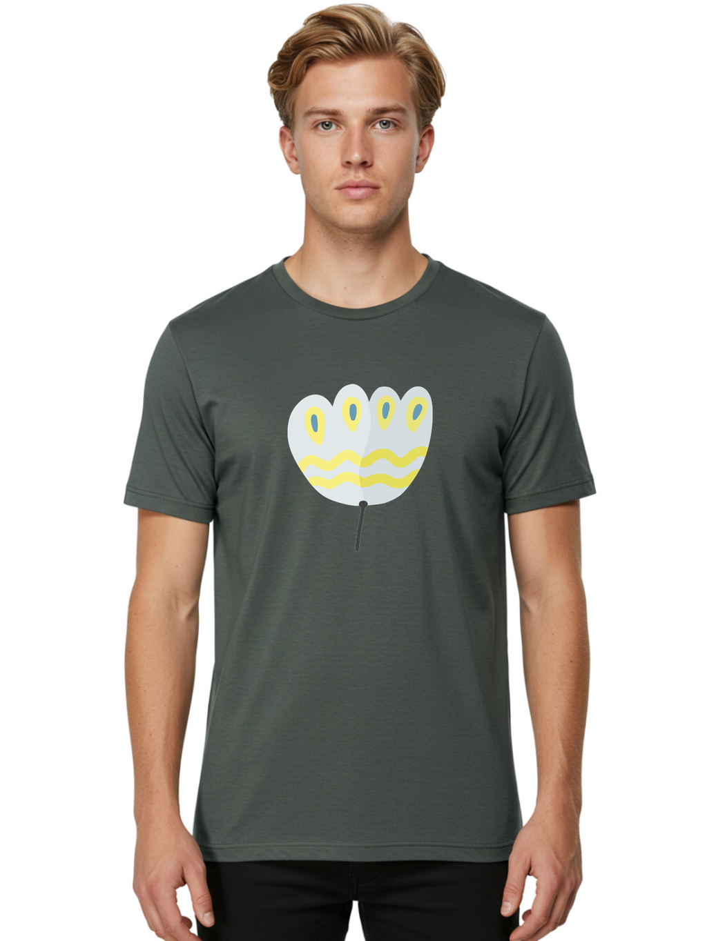 Parasol Men'S Graphic Tee, 100% Cotton, Comfortable Casual Summer Wear, Machine Washable, White Parasol, Yellow Stripes, Cartoon Style, Wavy Lines, Decorative Umbrella, Vibrant Design, Outdoor Accessory, Whimsical Illustration Aad728