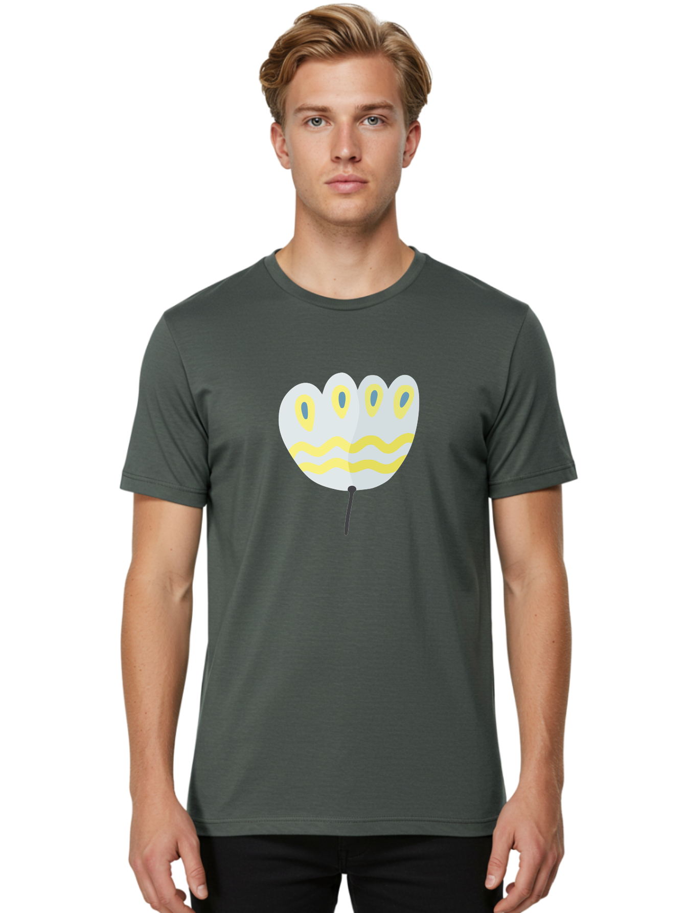 Parasol Men'S Graphic Tee, 100% Cotton, Comfortable Casual Summer Wear, Machine Washable, White Parasol, Yellow Stripes, Cartoon Style, Wavy Lines, Decorative Umbrella, Vibrant Design, Outdoor Accessory, Whimsical Illustration Aad728