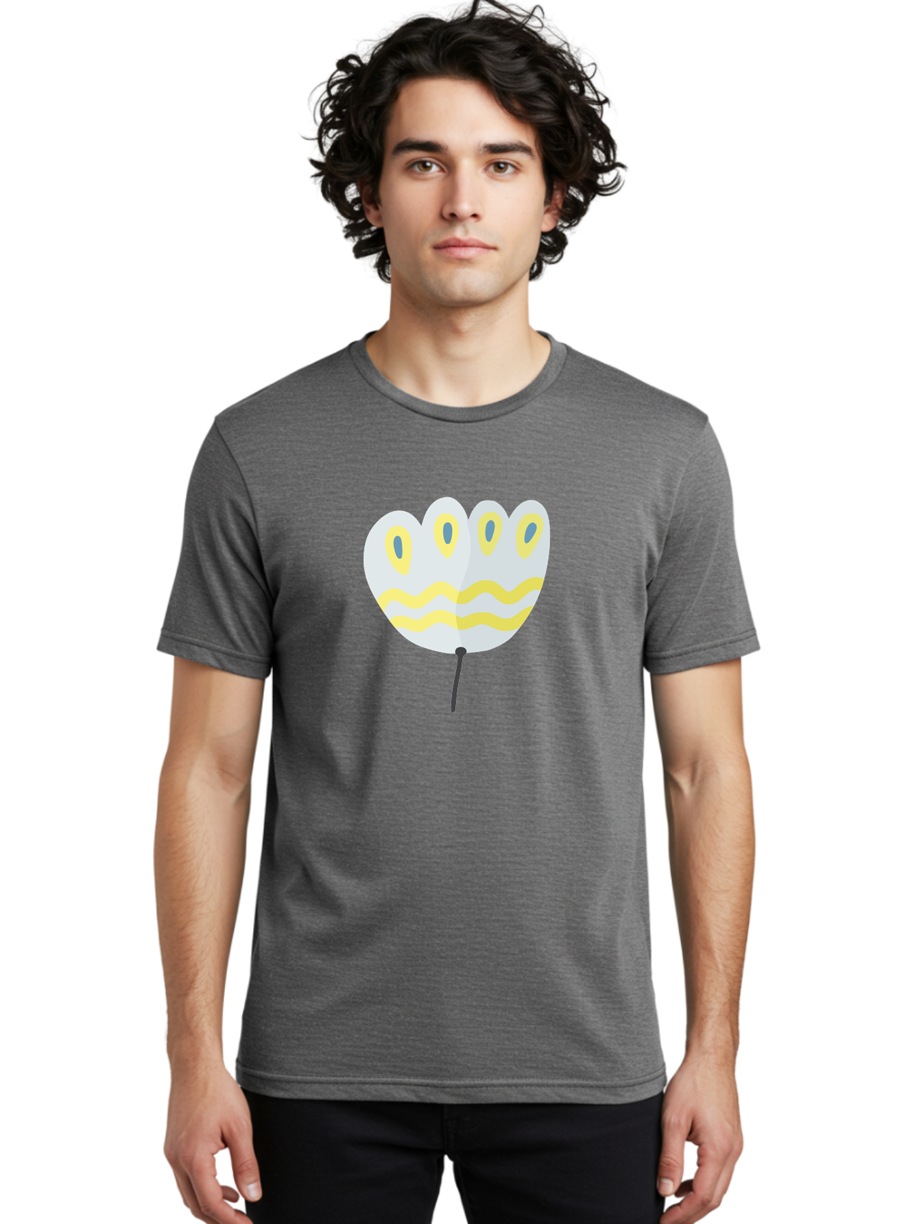 Parasol Men'S Graphic Tee, 100% Cotton, Comfortable Casual Summer Wear, Machine Washable, White Parasol, Yellow Stripes, Cartoon Style, Wavy Lines, Decorative Umbrella, Vibrant Design, Outdoor Accessory, Whimsical Illustration Aad728